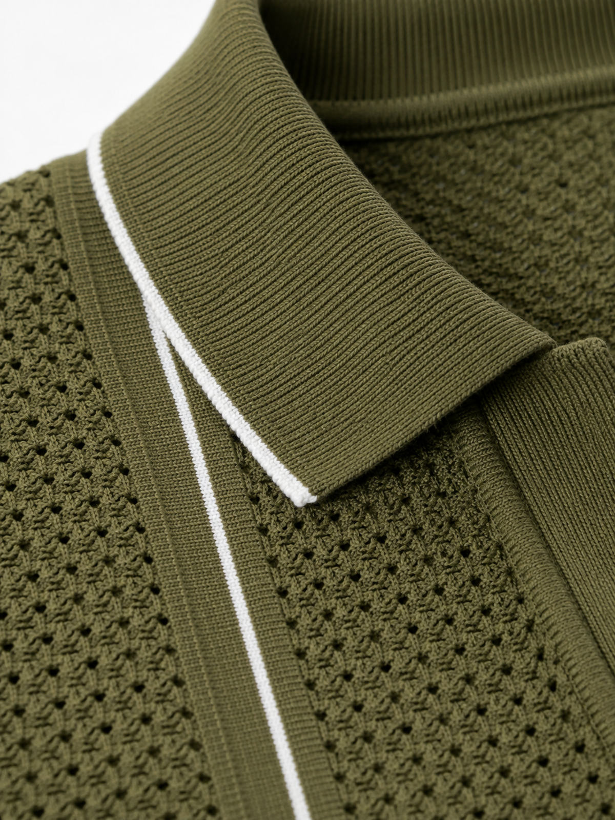 Fieldline Open Knit Stripe Polo - Olive Green by Cord Cult - detail view