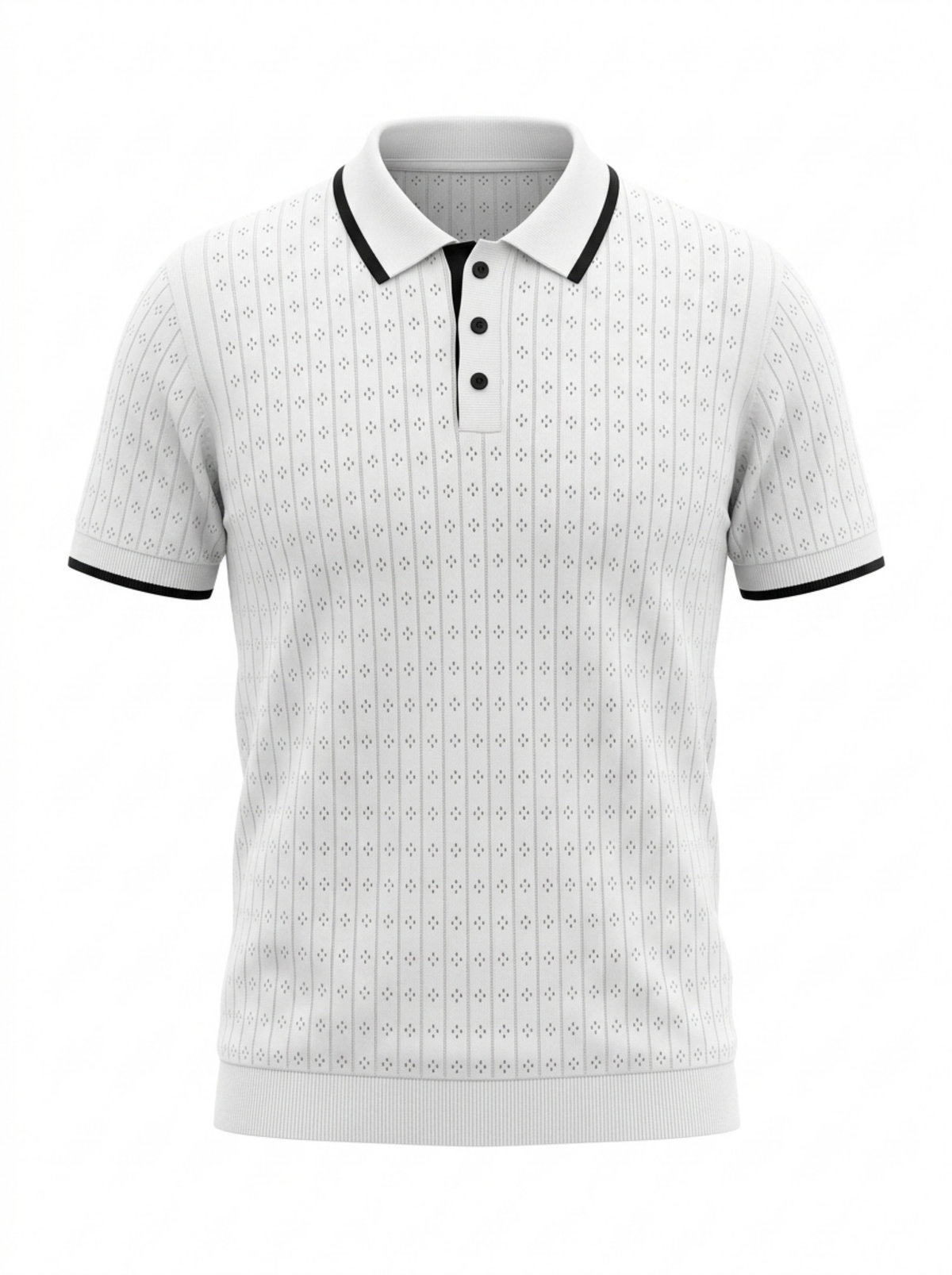 Whiteout Pointelle Knit Polo - White & Black by Cord Cult - front view