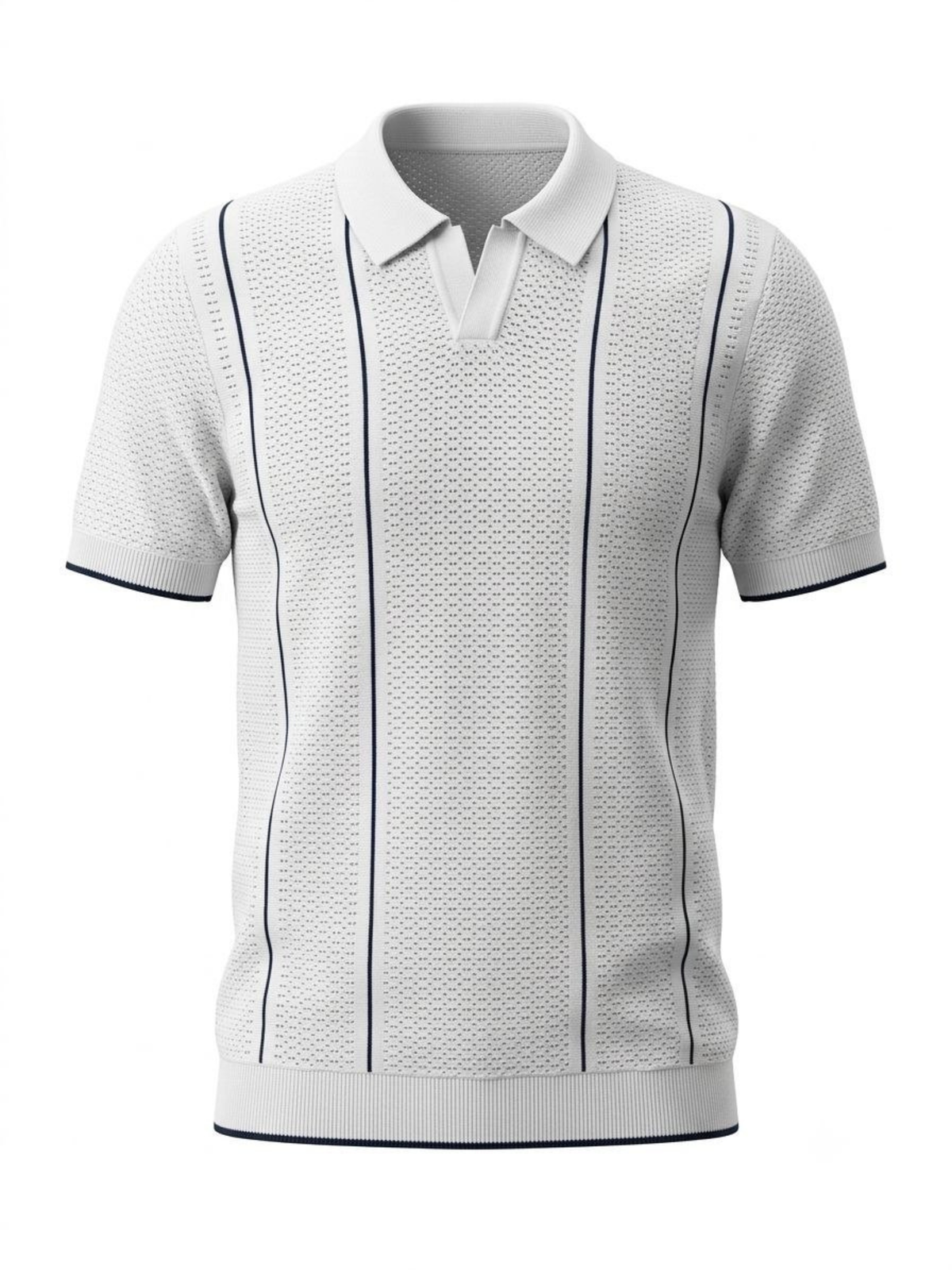 Whitepoint Pointelle Stripe Knit Polo - White by Cord Cult - front view