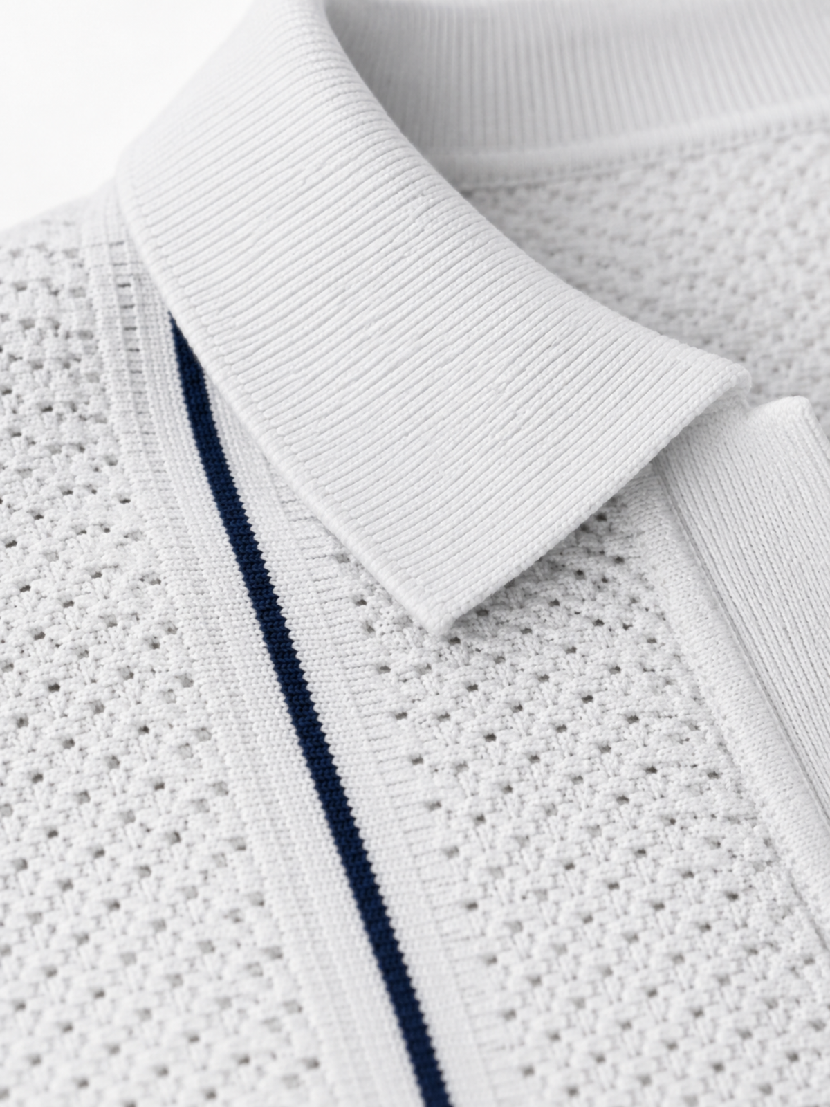 Whitepoint Pointelle Stripe Knit Polo - White by Cord Cult - detail view