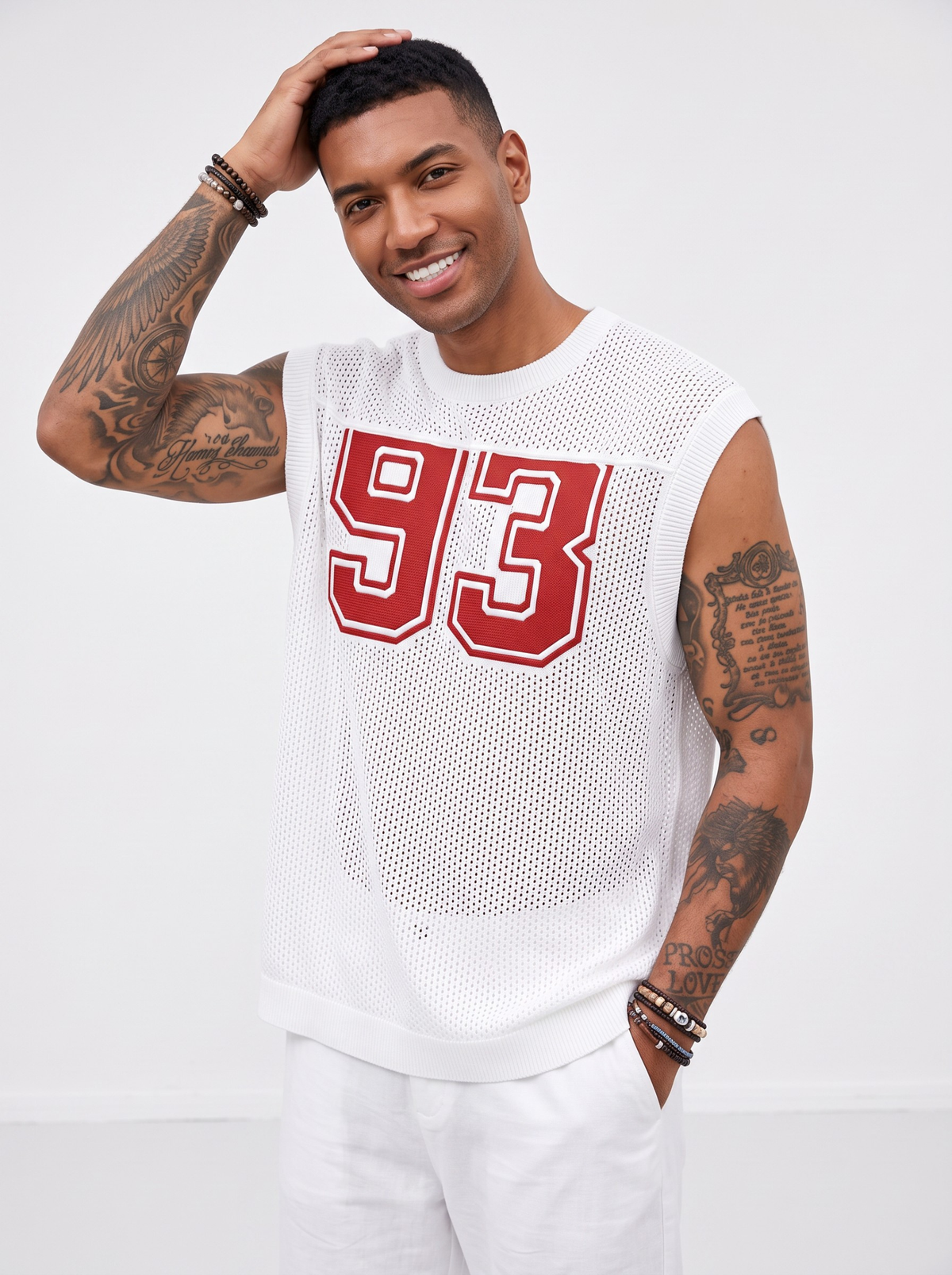 Redline 93 Mesh Sleeveless Vest - White by Cord Cult - on-model view