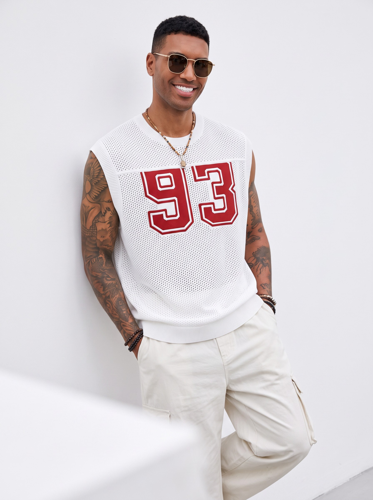 Redline 93 Mesh Sleeveless Vest - White by Cord Cult - styled view