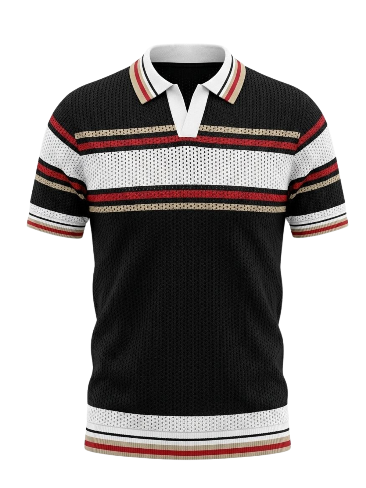 Riot Retro Stripe Knit Polo - Black & Red by Cord Cult - front view