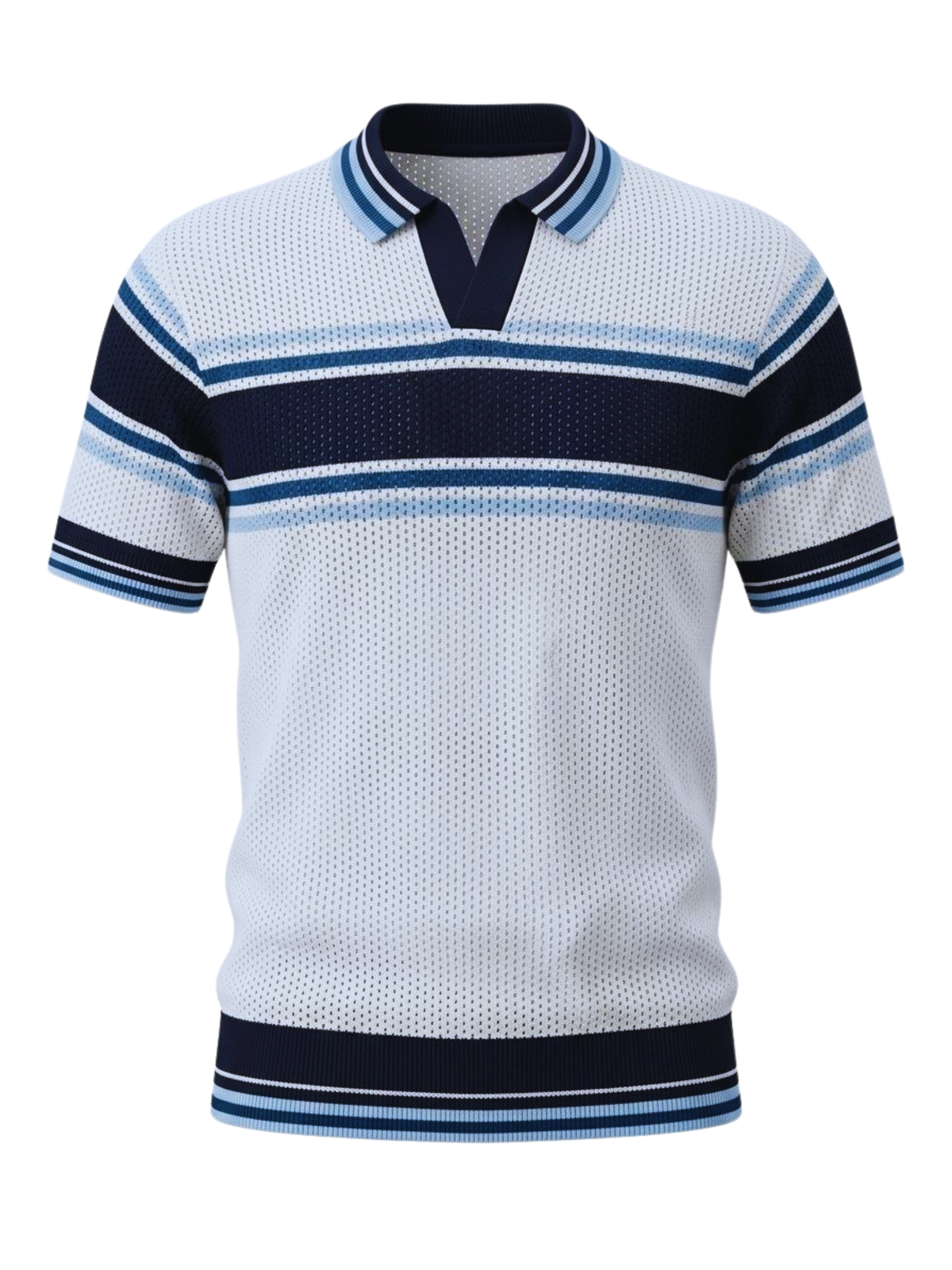 Mariner Retro Stripe Knit Polo - White & Navy Blue by Cord Cult - front view