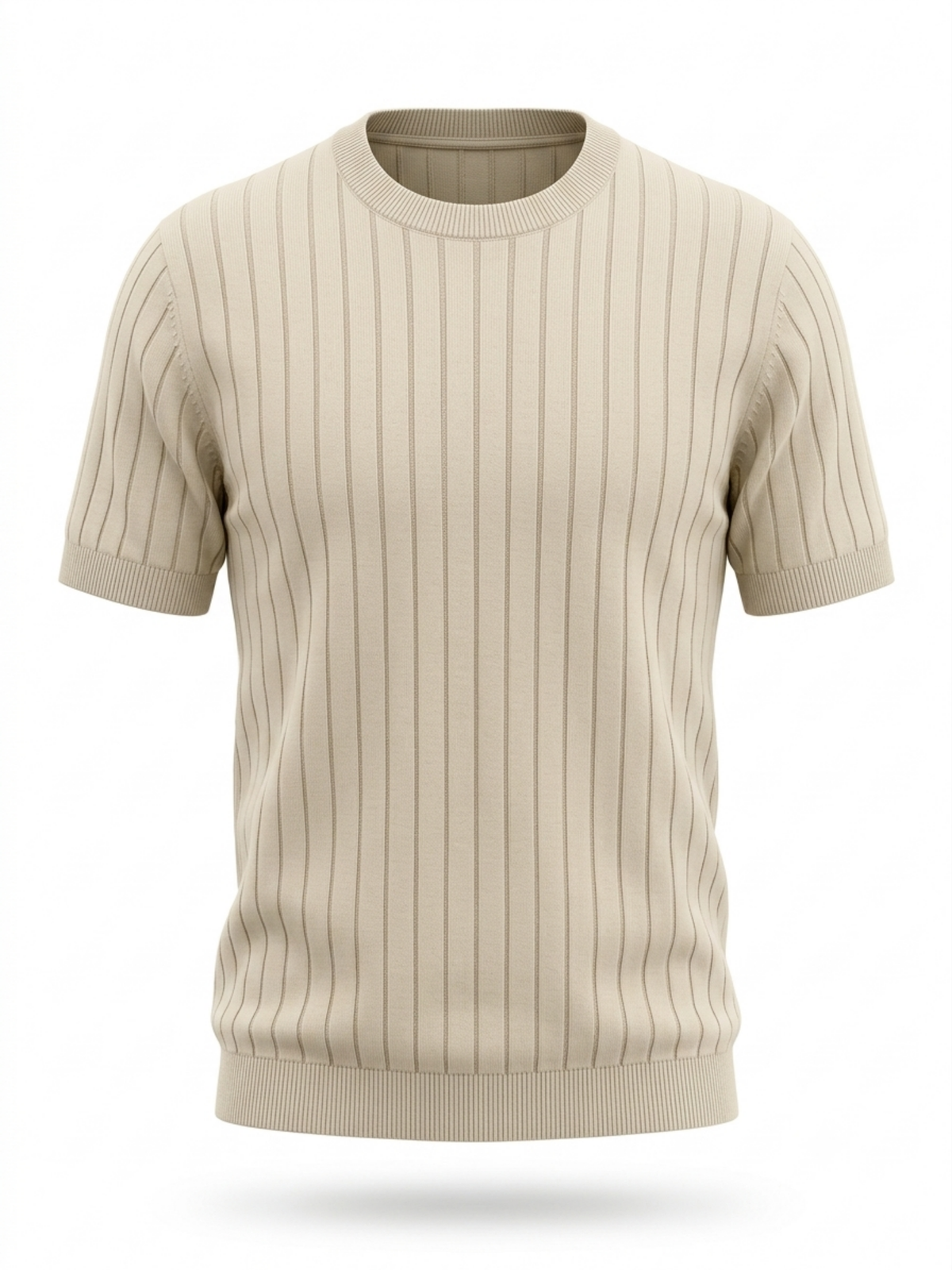 Dune Crew Ribbed Crew Neck Knit T-Shirt - Beige by Cord Cult - front view