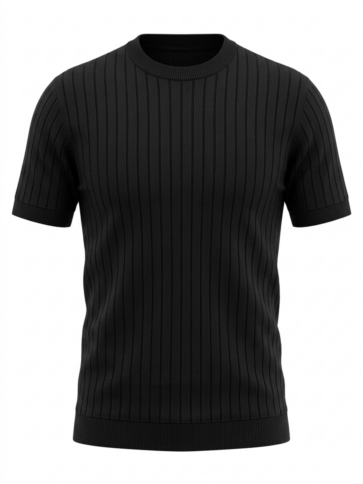 Noir Crew Ribbed Crew Neck Knit T-Shirt - Black by Cord Cult - front view