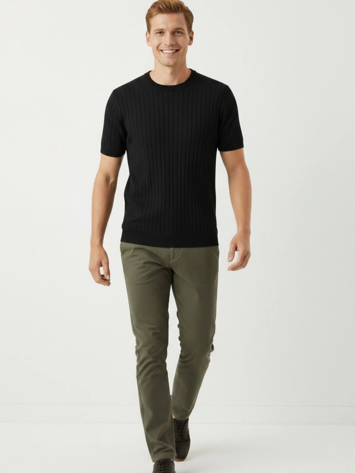 Noir Crew Ribbed Crew Neck Knit T-Shirt - Black by Cord Cult - side view