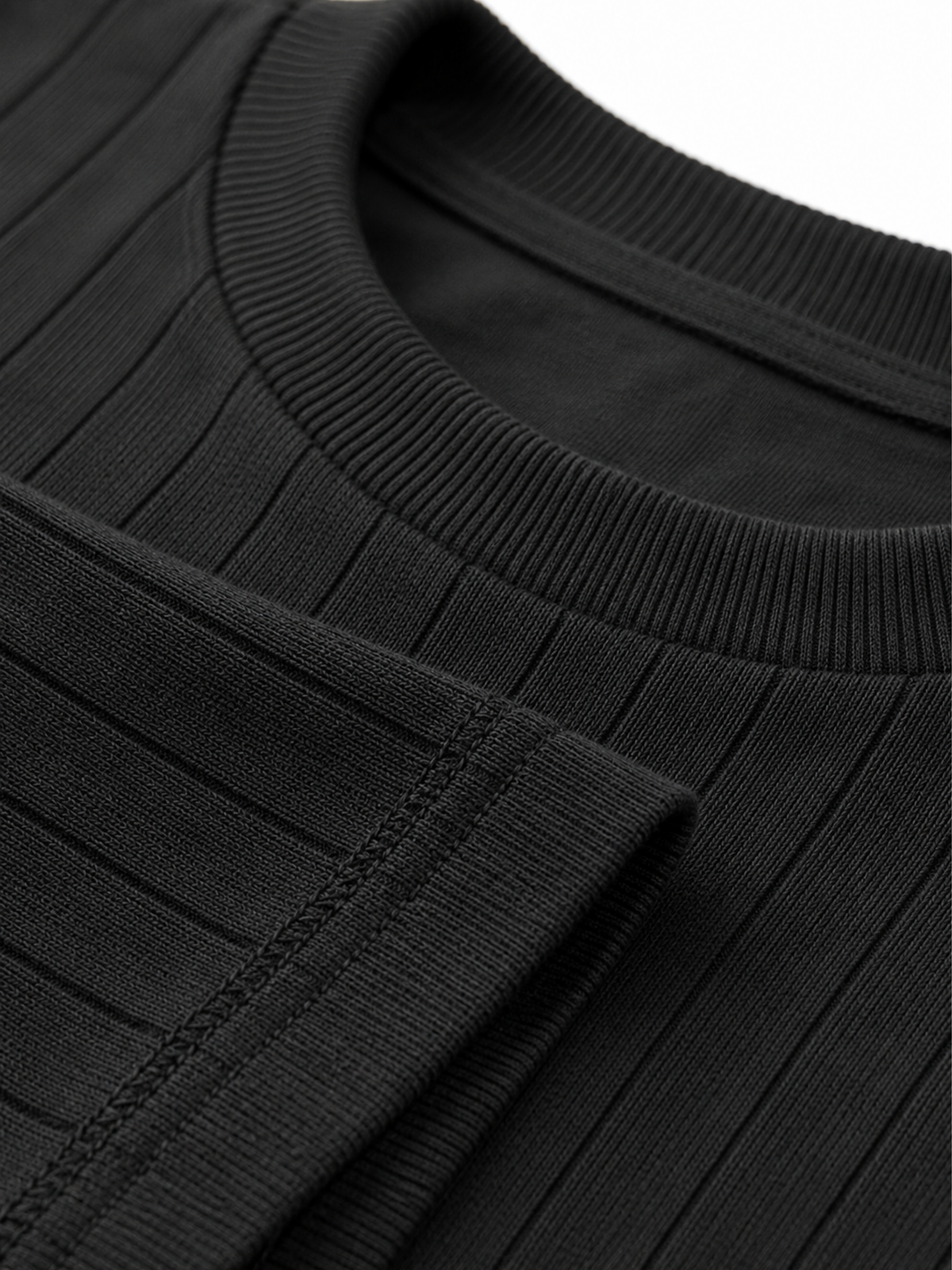 Noir Crew Ribbed Crew Neck Knit T-Shirt - Black by Cord Cult - detail view
