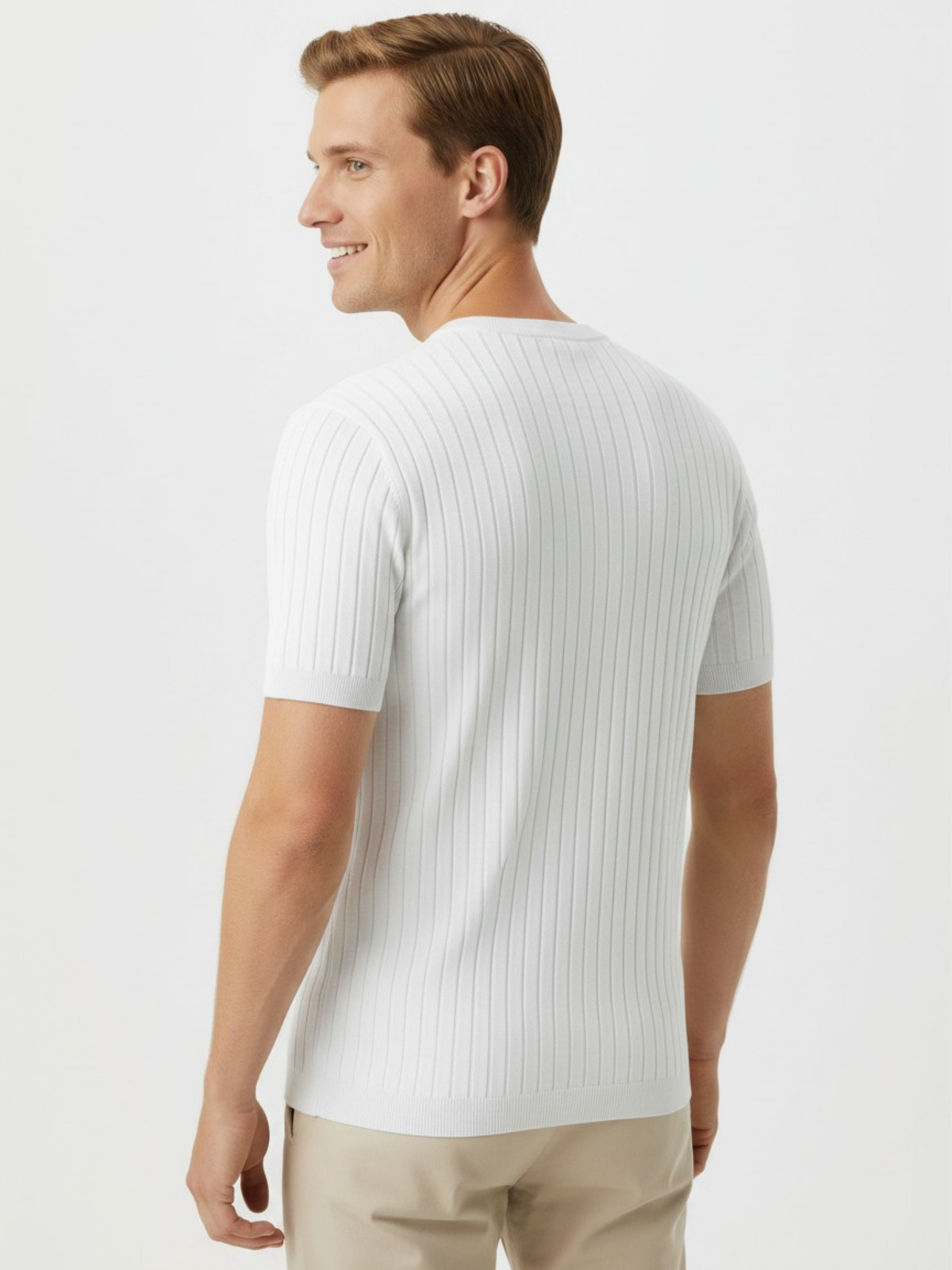 Polar Ribbed Crew Neck Knit T-Shirt - White by Cord Cult - back view
