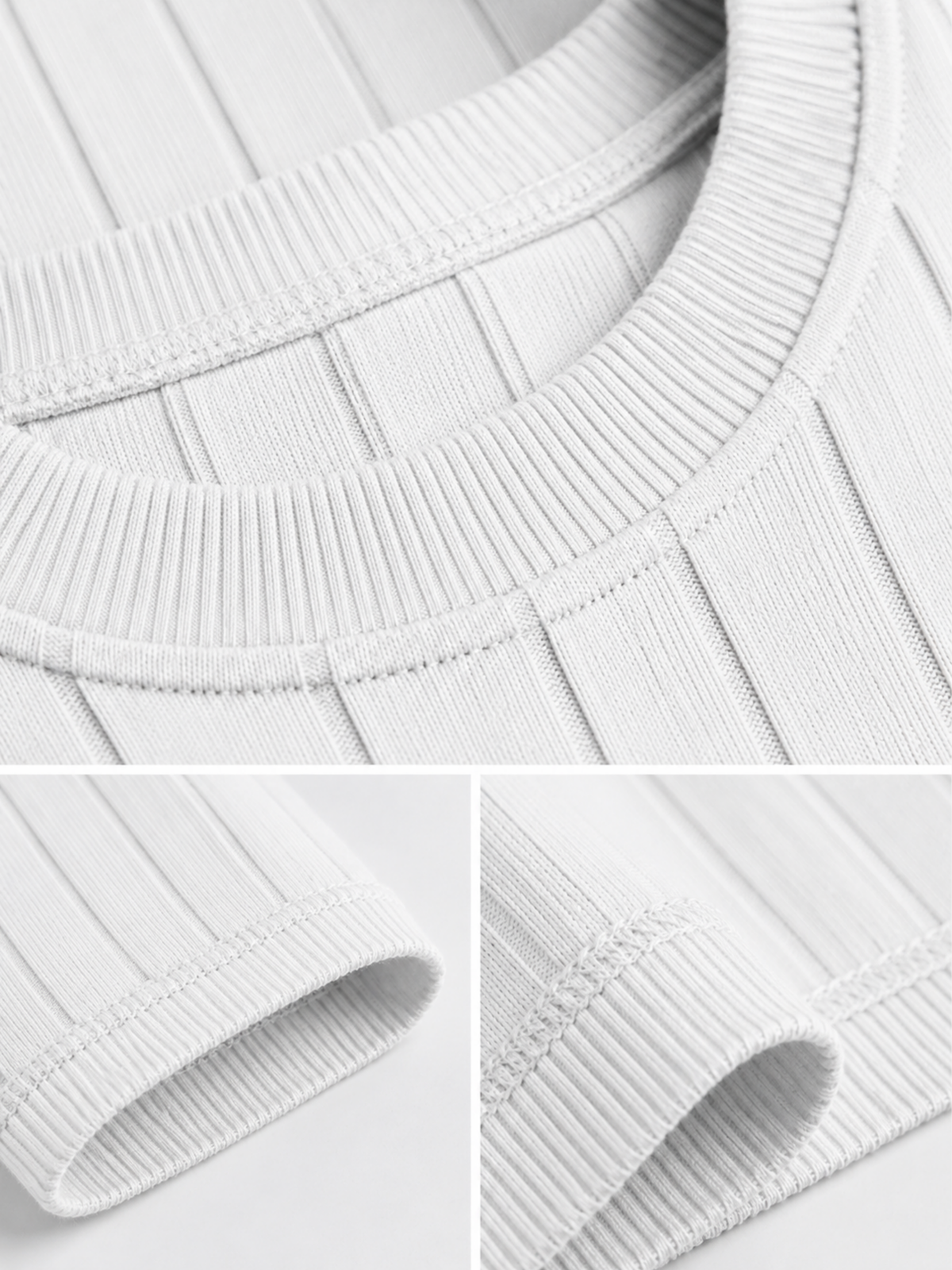 Polar Ribbed Crew Neck Knit T-Shirt - White by Cord Cult - detail view