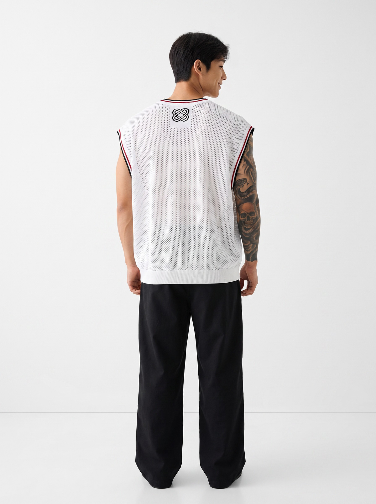 Rival 33 V-Neck Mesh Vest - White by Cord Cult - back view