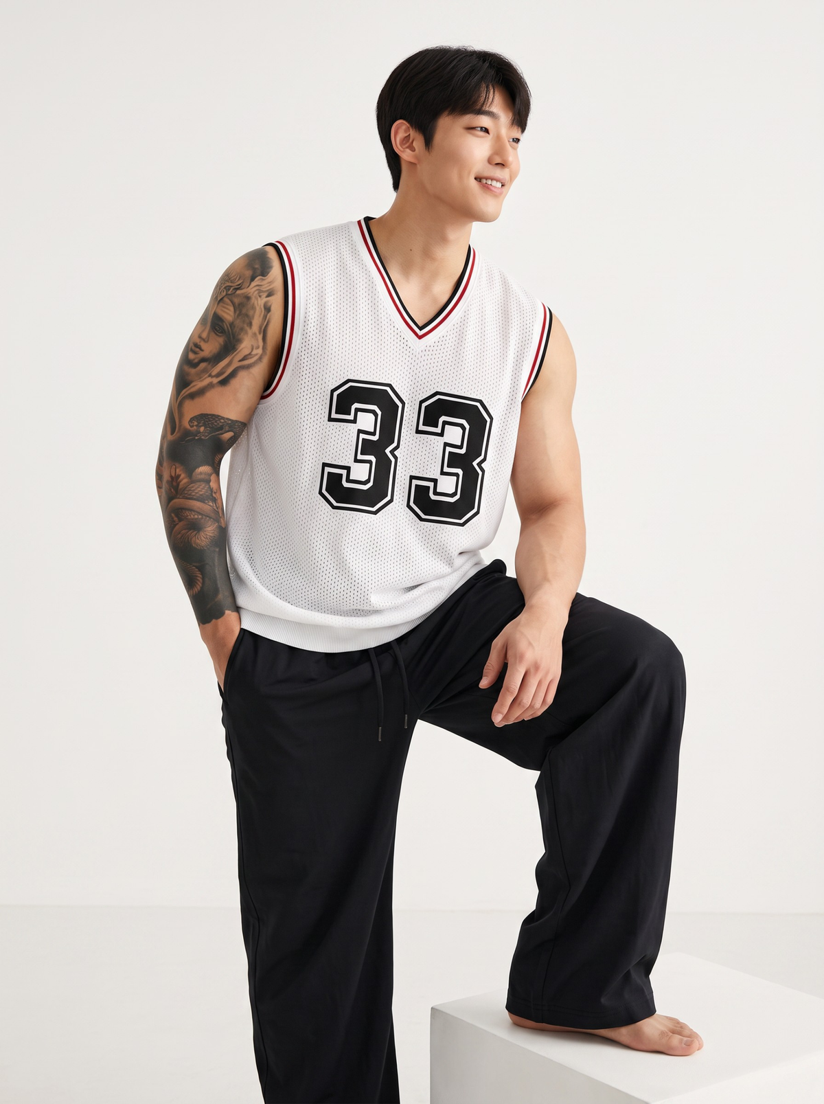 Rival 33 V-Neck Mesh Vest - White by Cord Cult - styled view