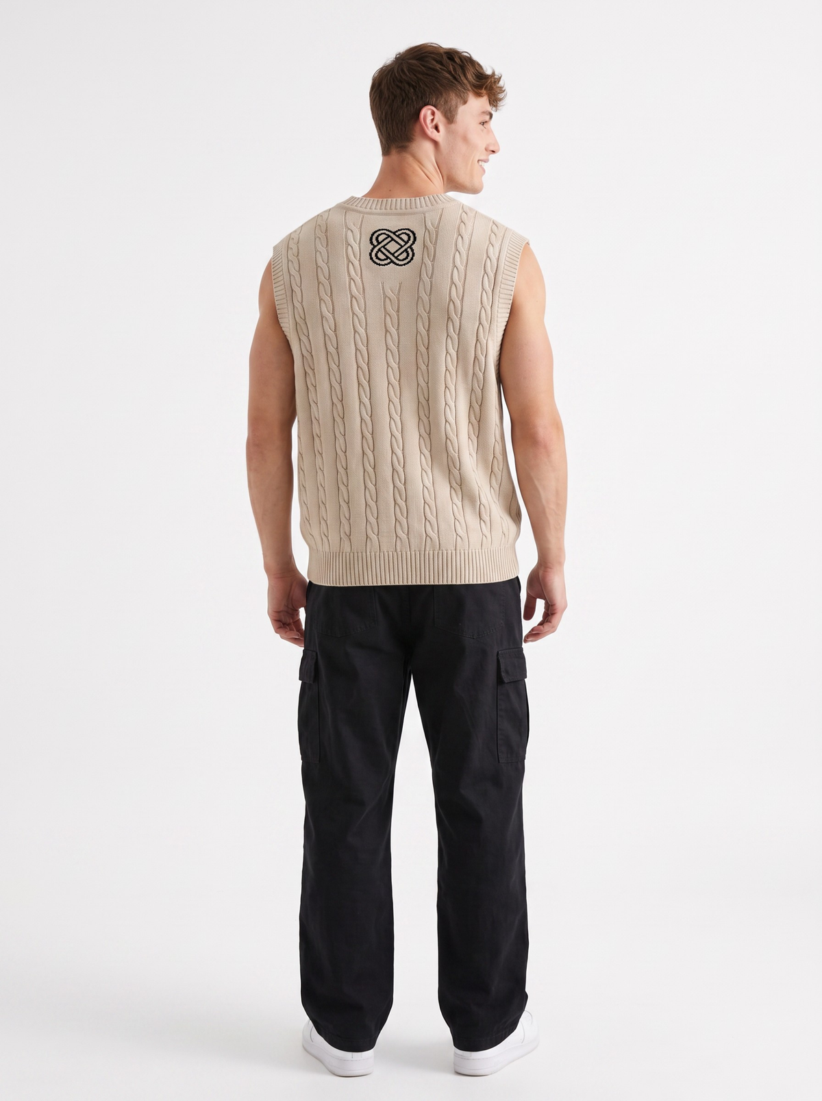 Sandstone Cable Knit Vest - Beige by Cord Cult - back view