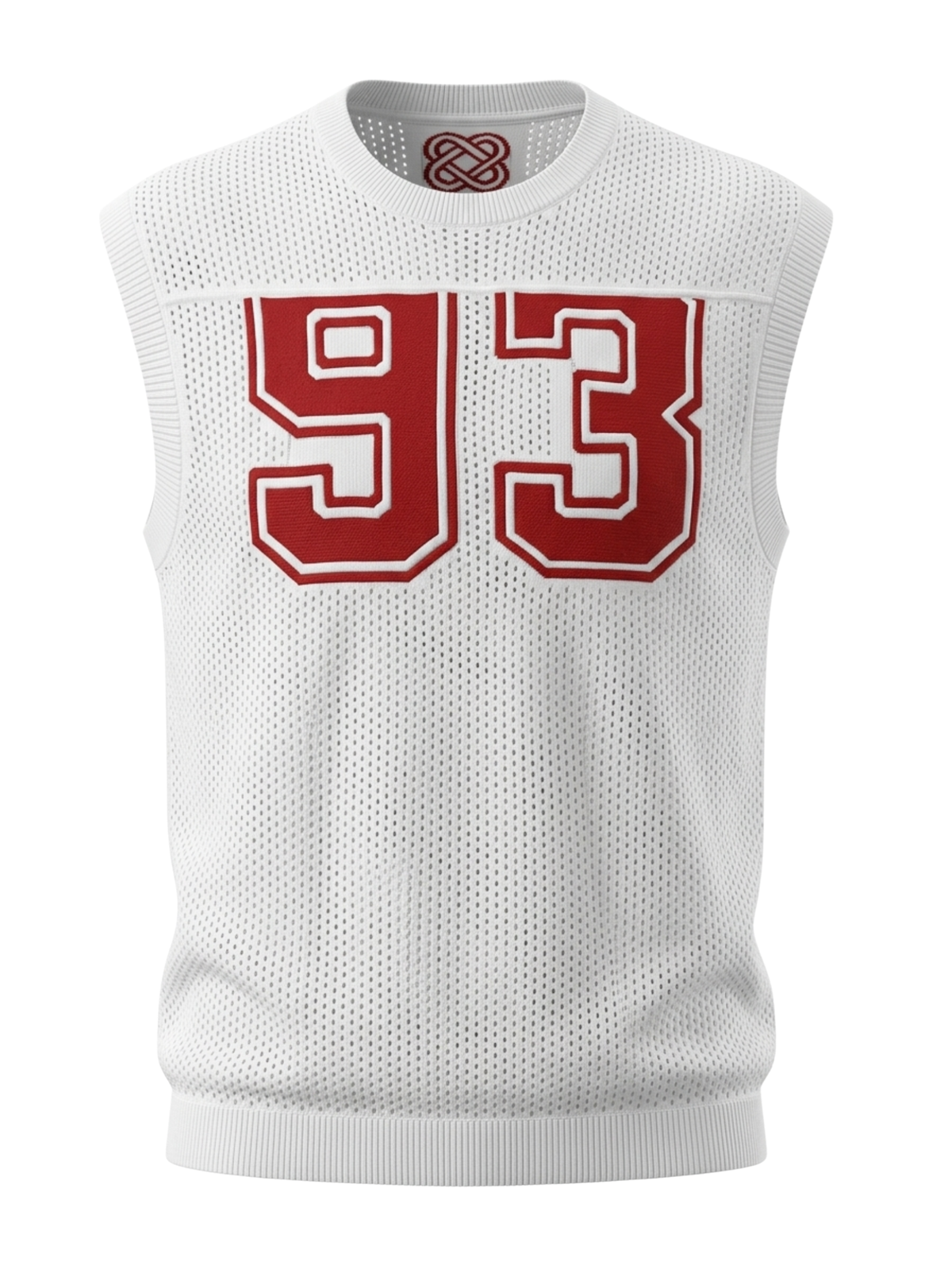 Scarlet 93 Varsity Mesh Crew Vest - White by Cord Cult - front view