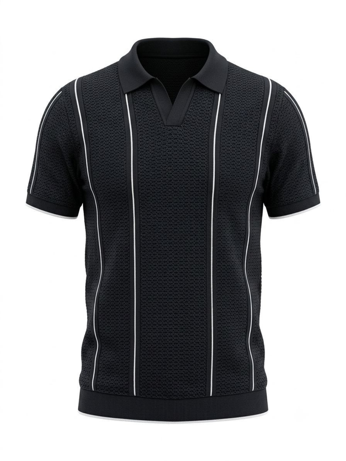 Mono Line Textured Knit Polo - Black & White by Cord Cult - front view