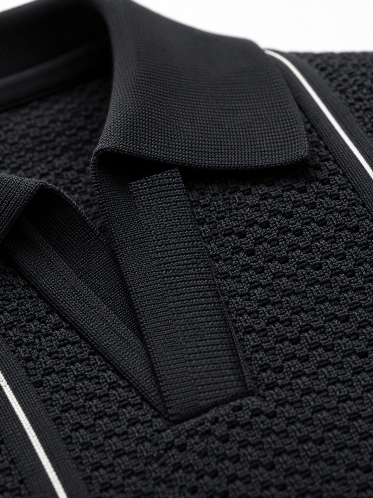 Mono Line Textured Knit Polo - Black & White by Cord Cult - detail view