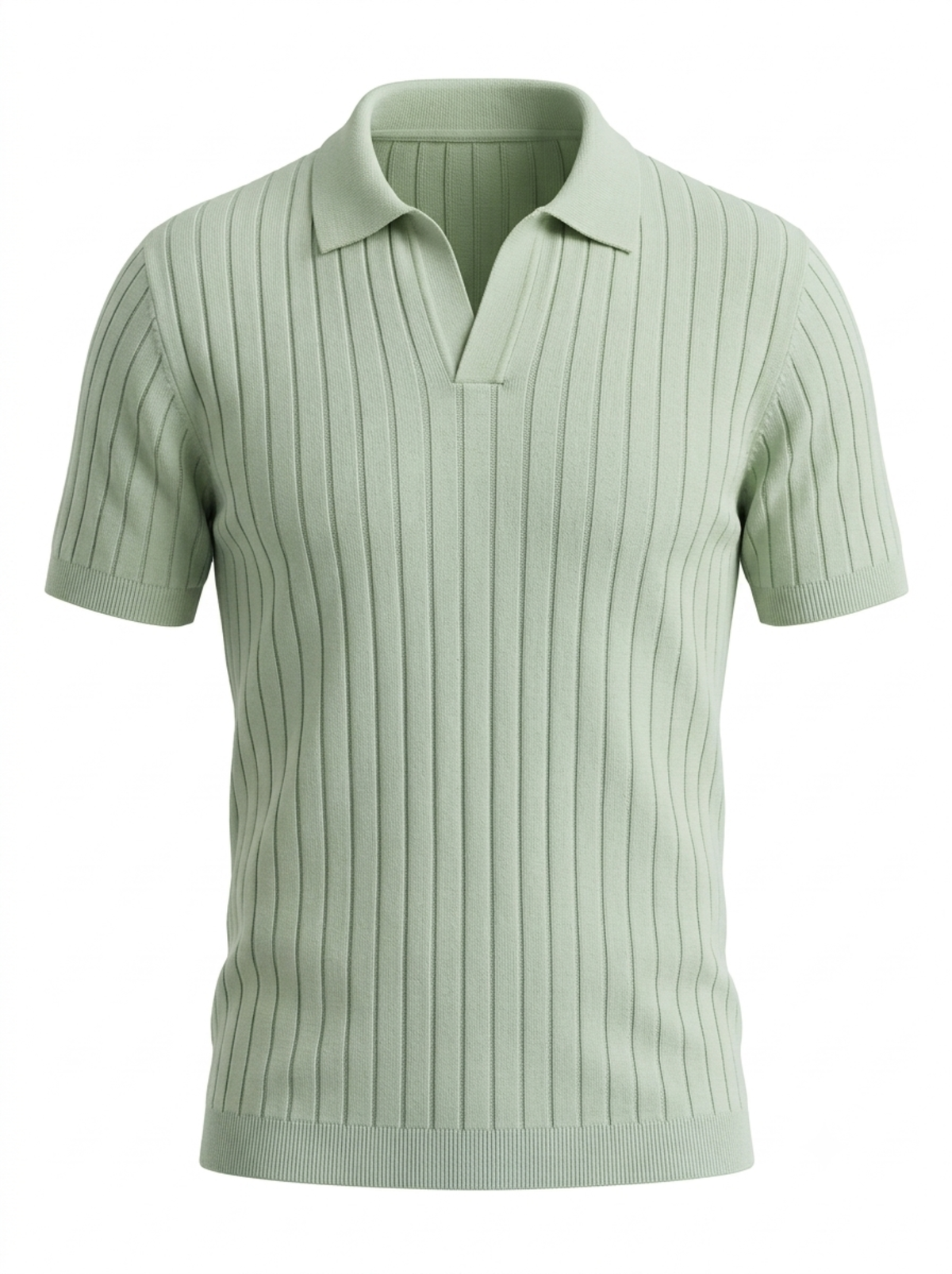 Verdant Vertical Rib Knit Polo - Sage Green by Cord Cult - front view