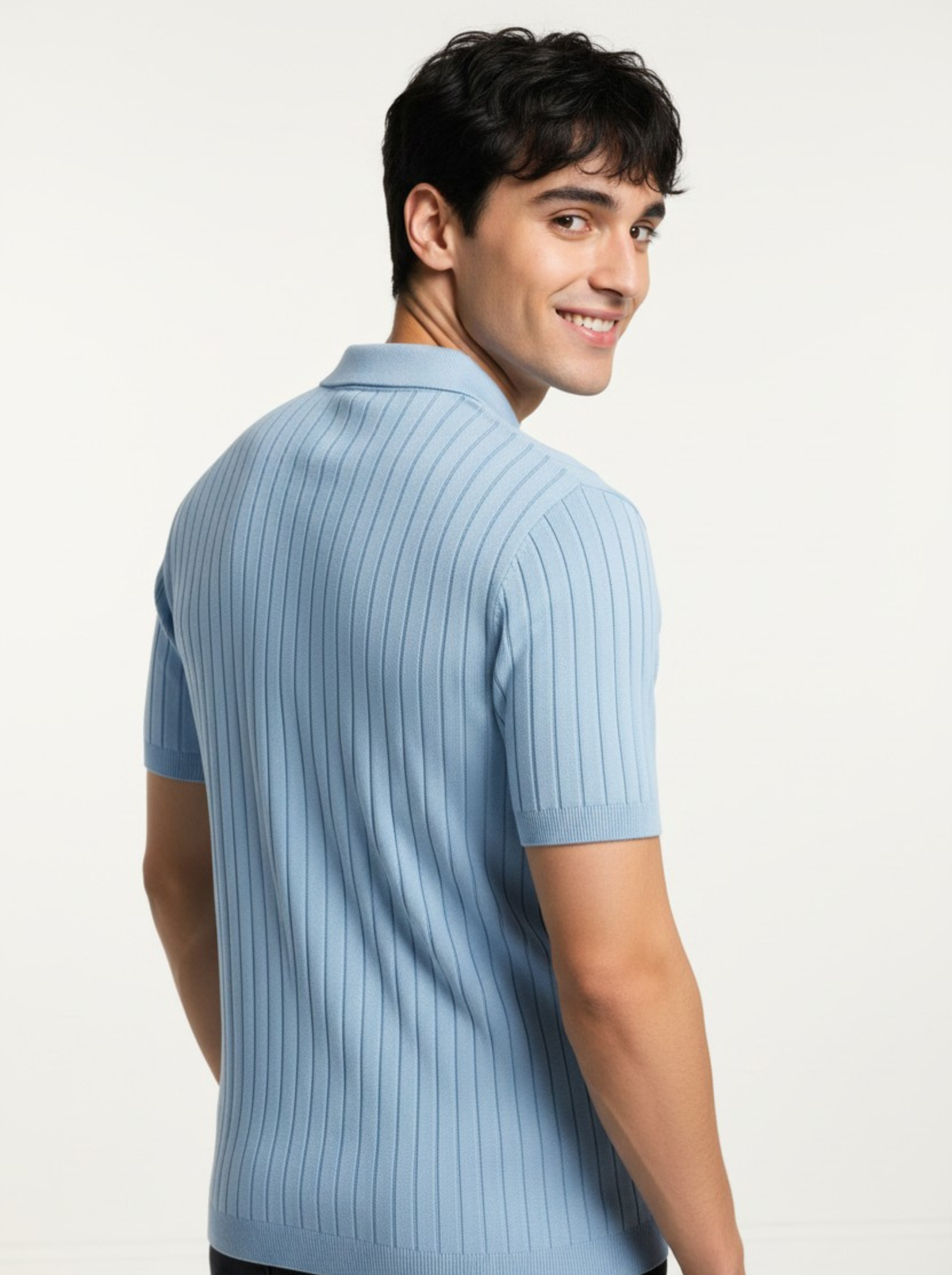 Aero Vertical Rib Knit Polo - Sky Blue by Cord Cult - back view