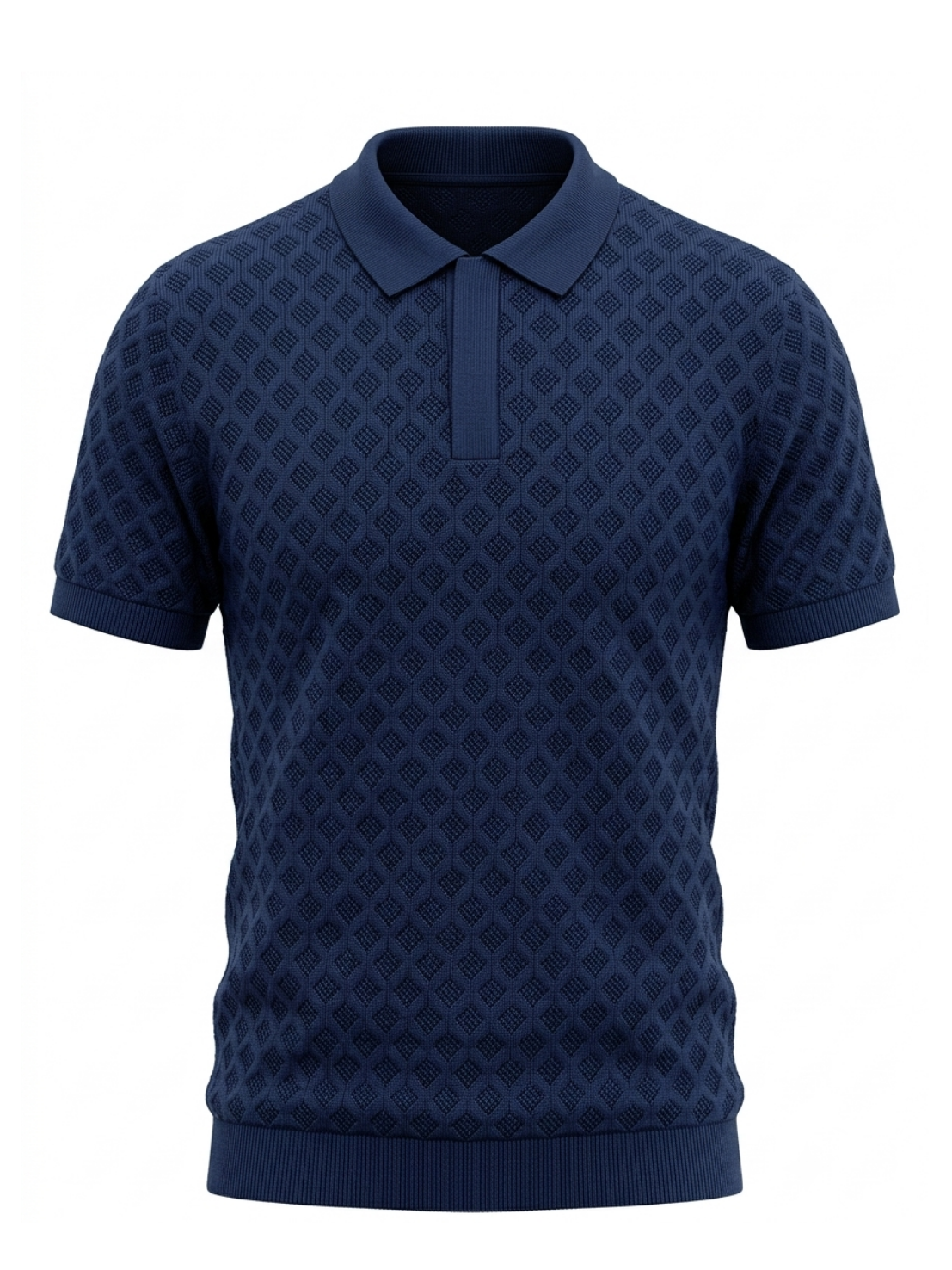 Deep Sea Diamond Knit Polo - Navy Blue by Cord Cult - front view