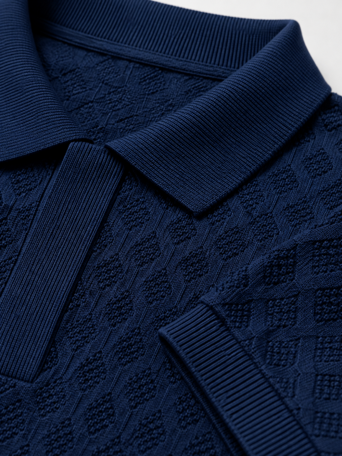Deep Sea Diamond Knit Polo - Navy Blue by Cord Cult - detail view