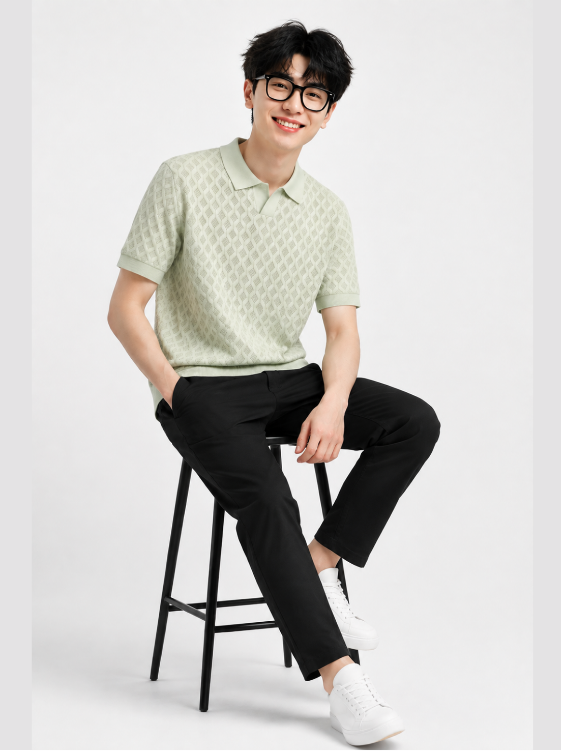 Mintfield Diamond Knit Polo - Pastel Green by Cord Cult - side view