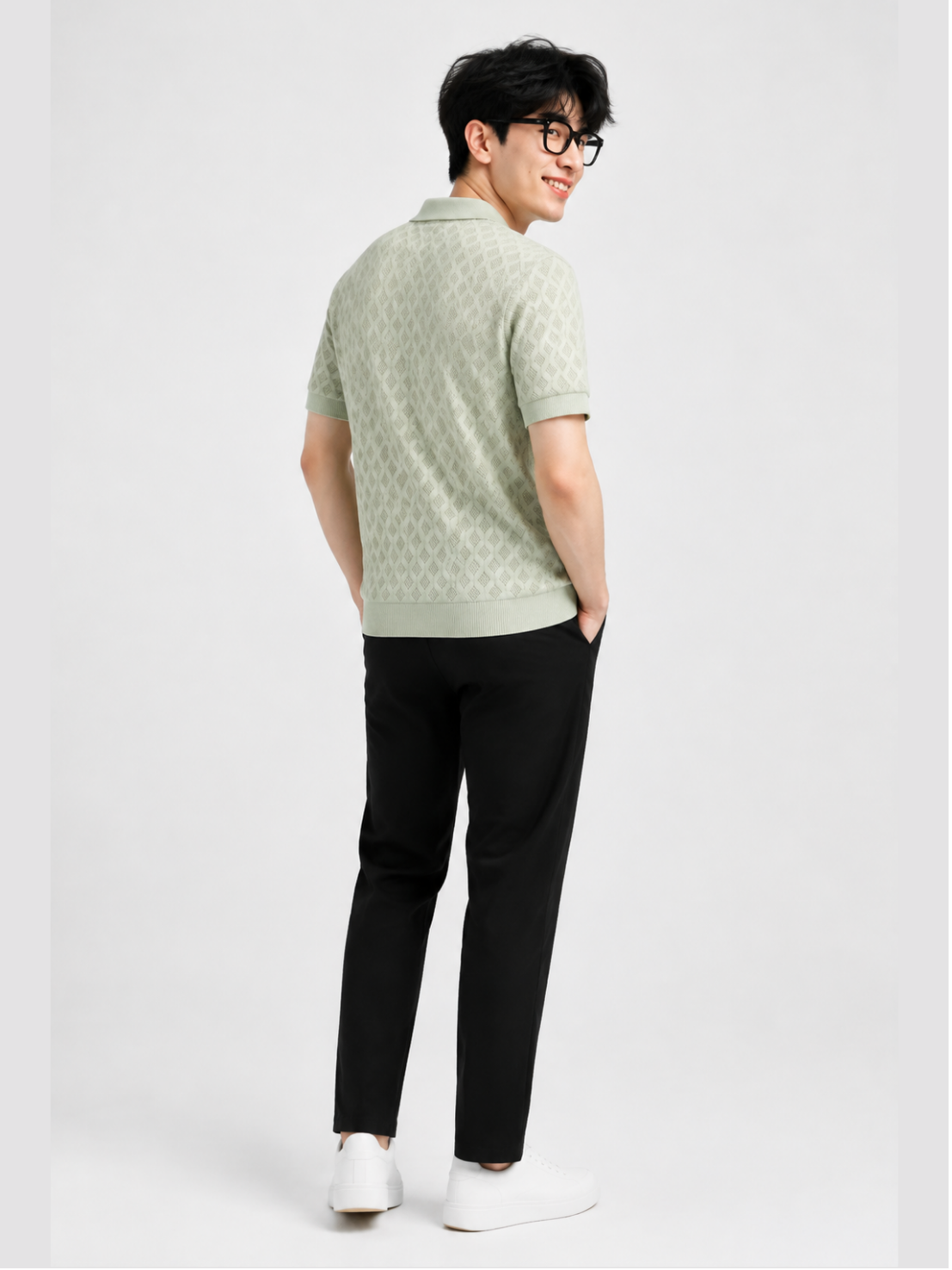 Mintfield Diamond Knit Polo - Pastel Green by Cord Cult - back view