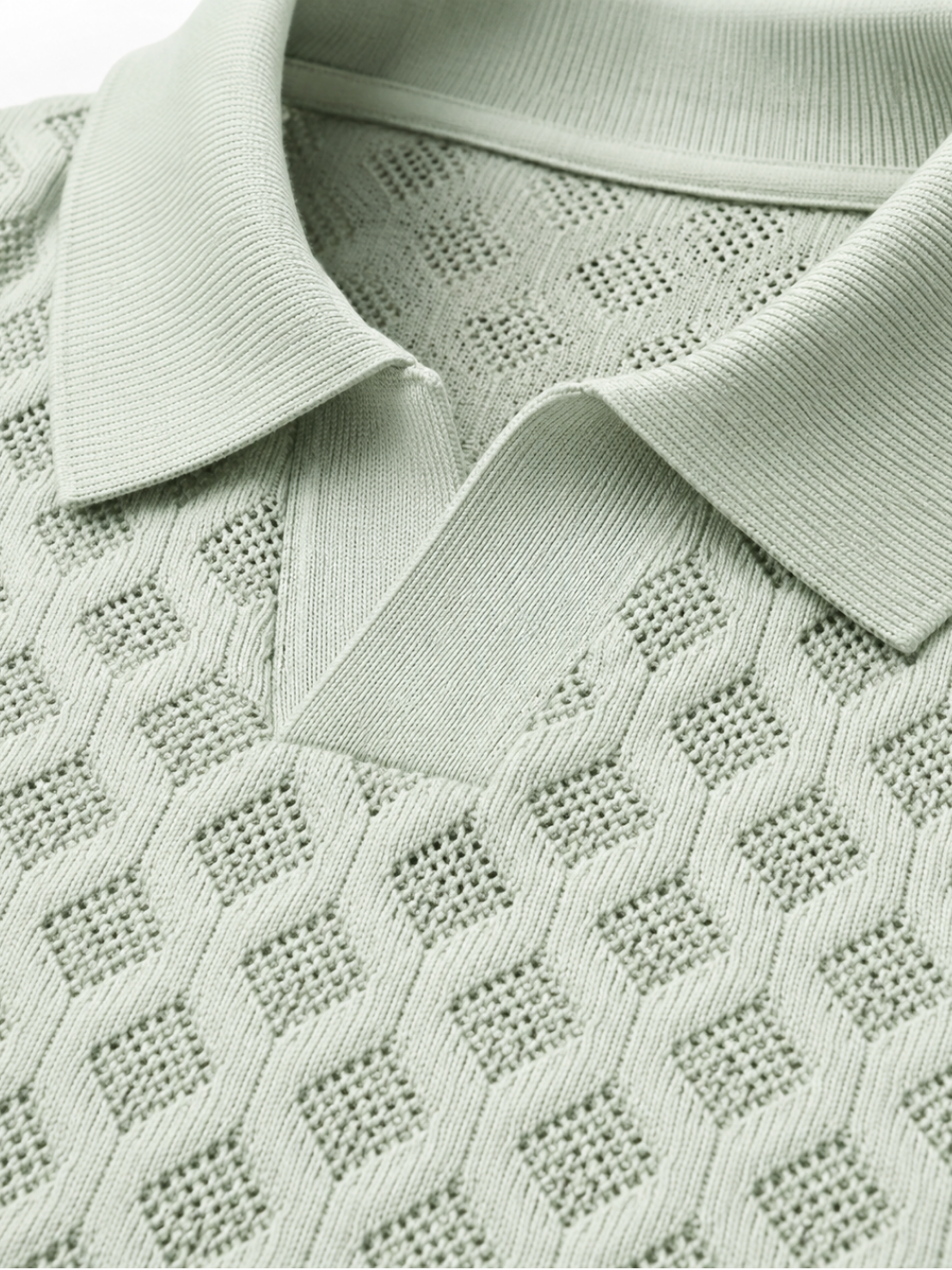 Mintfield Diamond Knit Polo - Pastel Green by Cord Cult - detail view