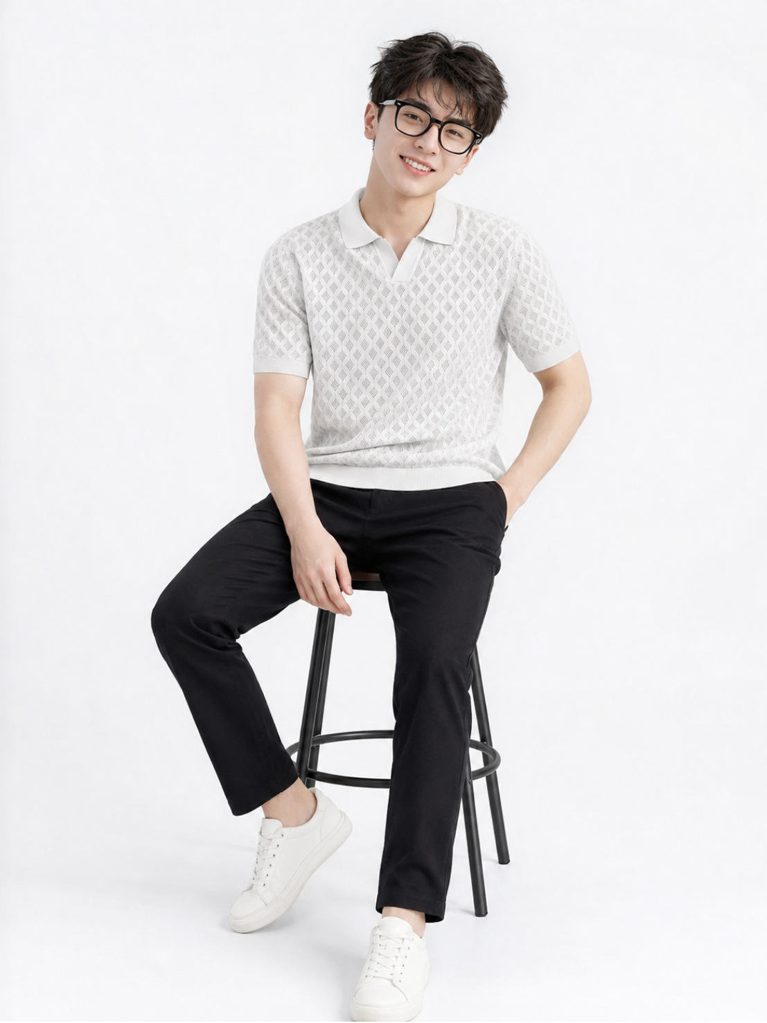 White Ice Diamond Knit Polo - White by Cord Cult - side view