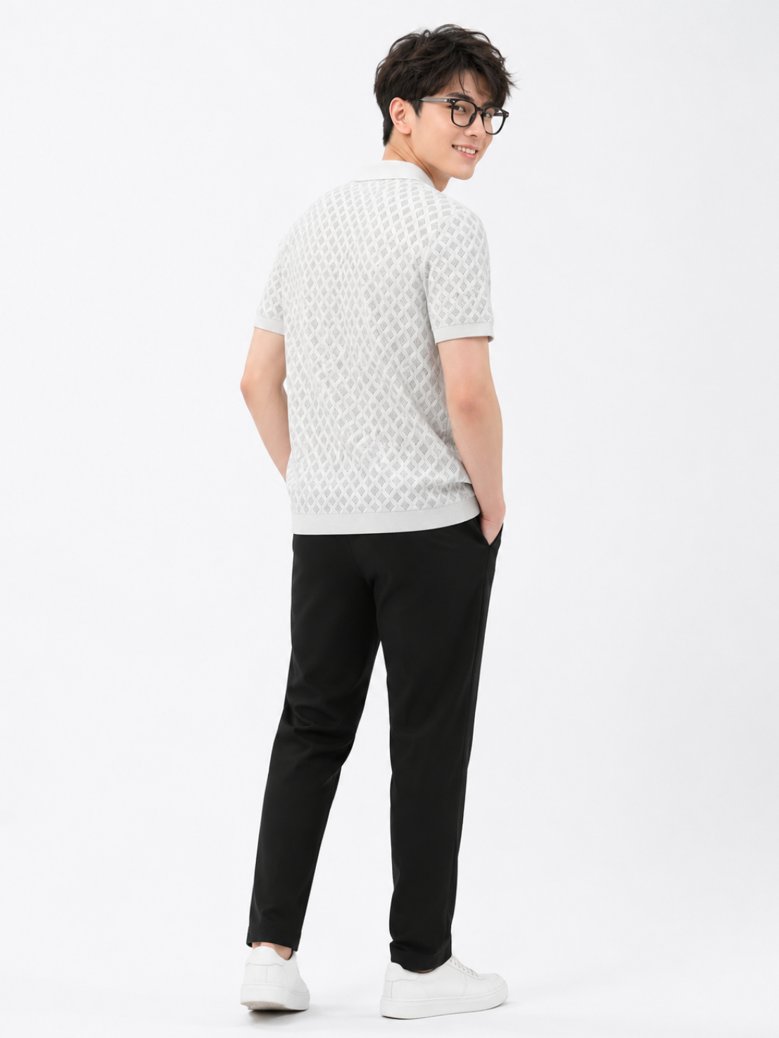 White Ice Diamond Knit Polo - White by Cord Cult - back view