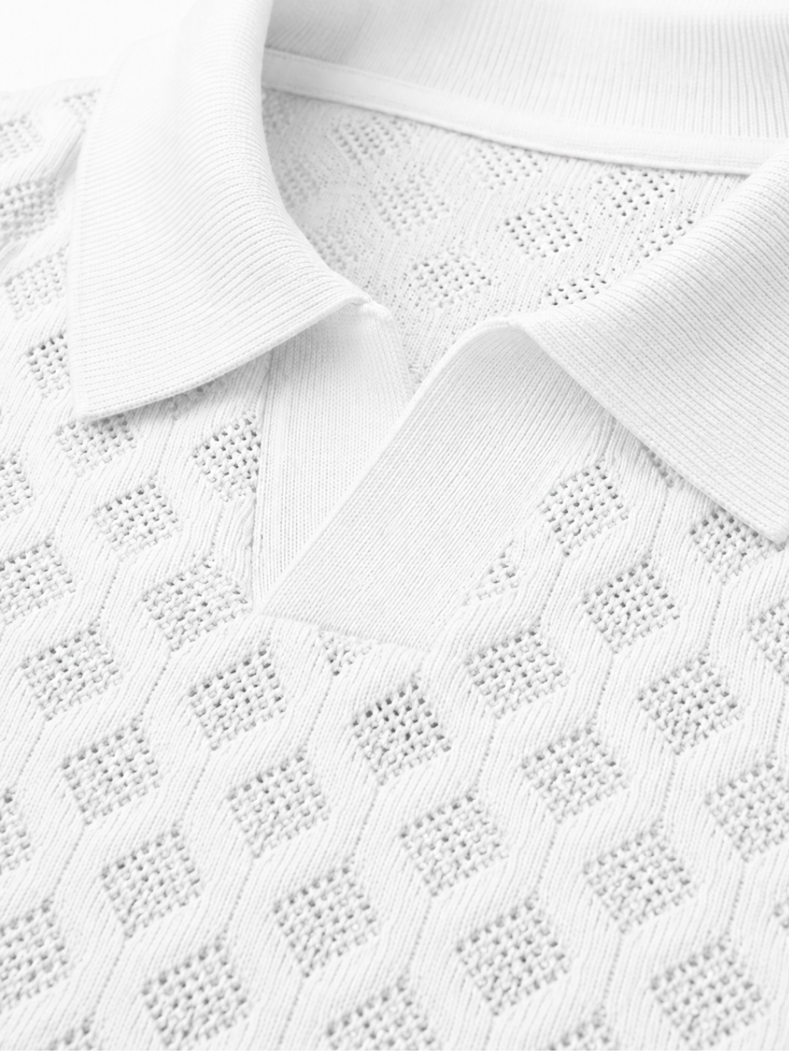 White Ice Diamond Knit Polo - White by Cord Cult - detail view