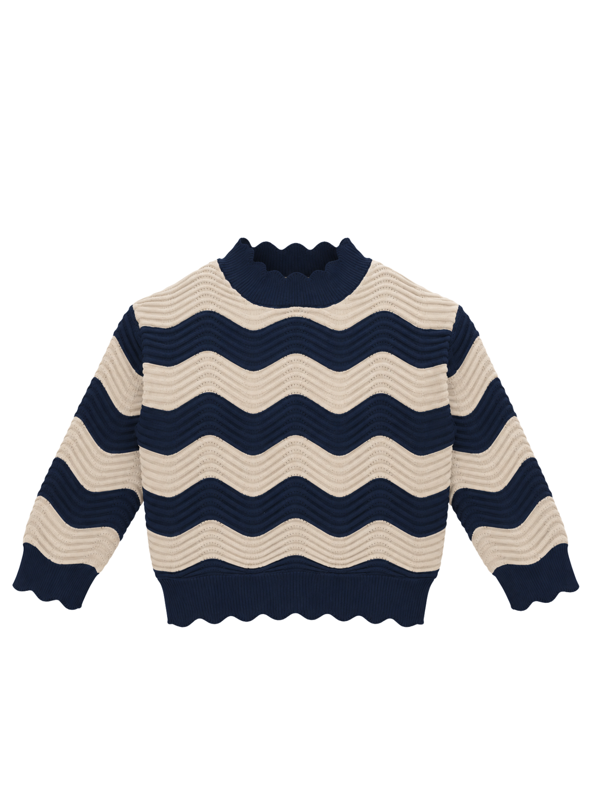 Dune Current Wave Knit Crop Top - Beige & Navy by Cord Cult - front view
