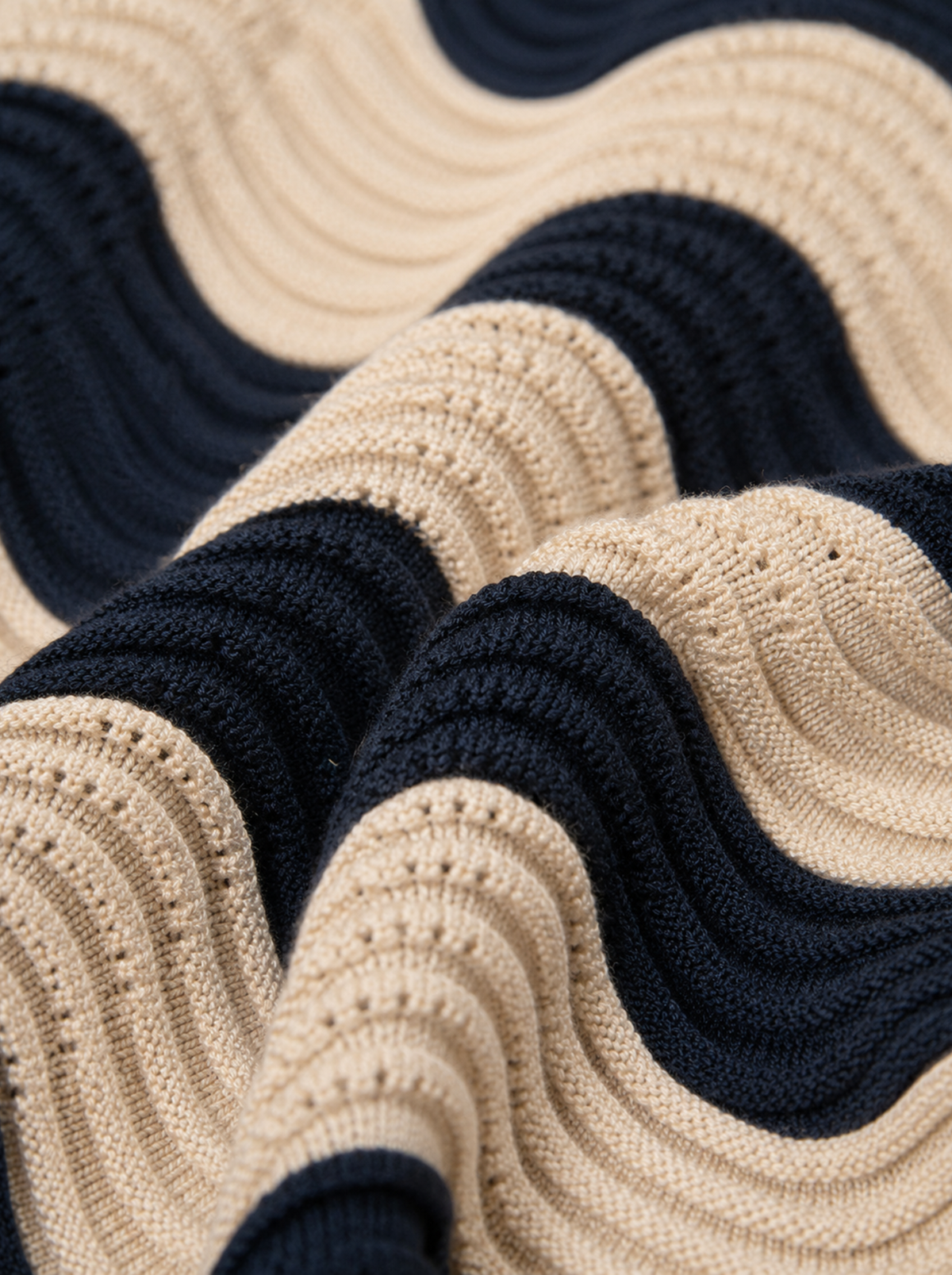 Dune Current Wave Knit Crop Top - Beige & Navy by Cord Cult - detail view