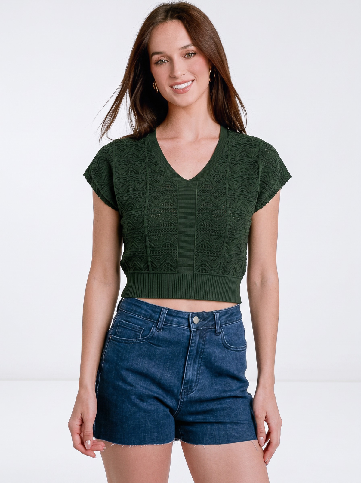 Evergreen Arc V-Neck Knit Crop Top by Cord Cult - side view