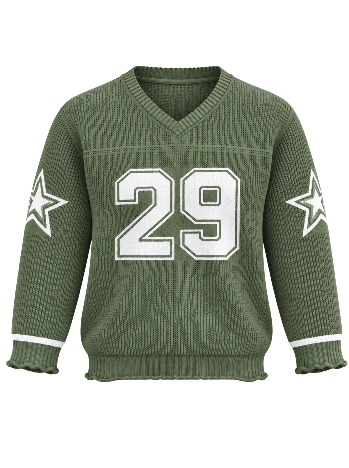 Fieldstar 29 V-Neck Varsity Knit Sweater - Olive by Cord Cult - front view