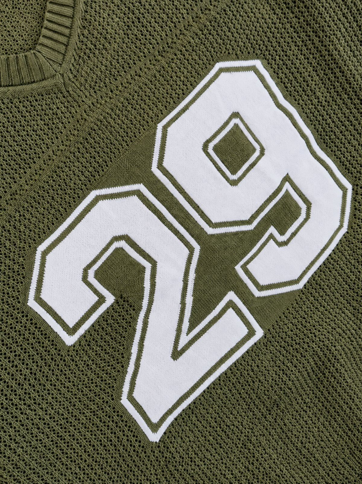 Fieldstar 29 V-Neck Varsity Knit Sweater - Olive by Cord Cult - knit detail view