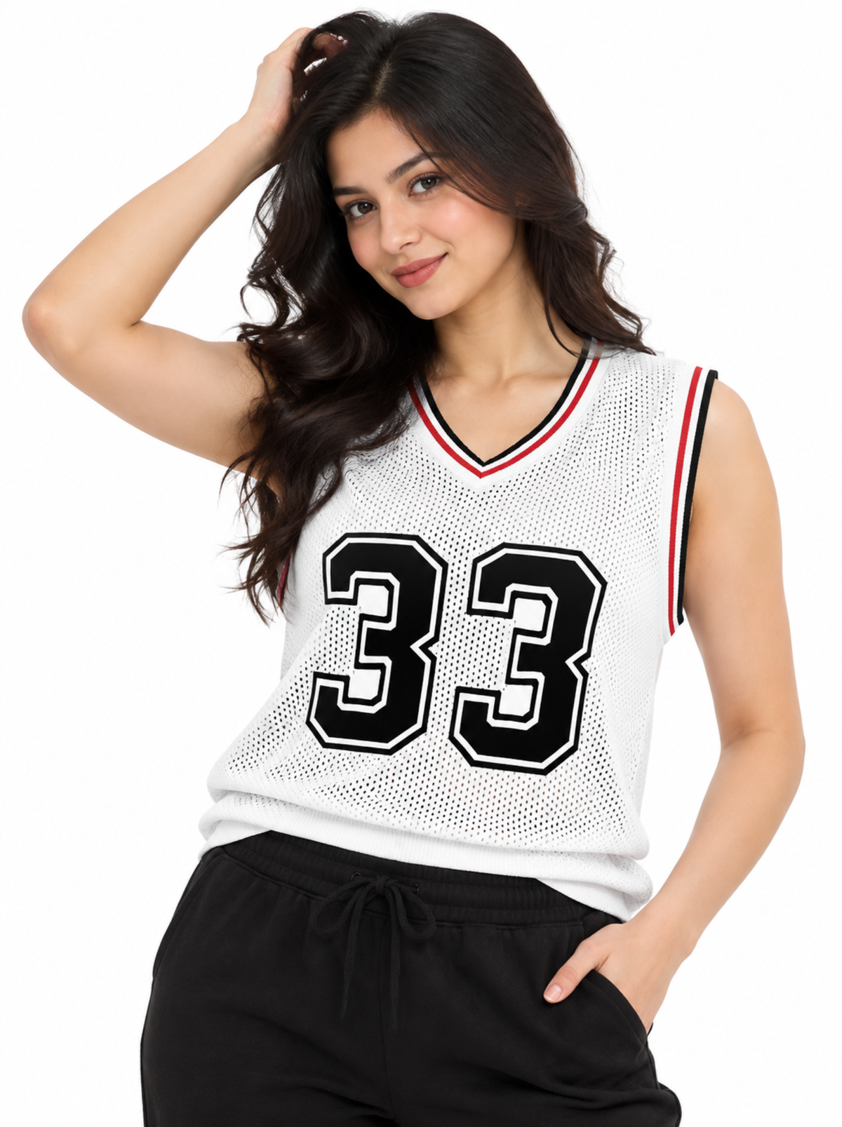 Halo 33 Varsity V-Neck Mesh Vest - White by Cord Cult - on-model view
