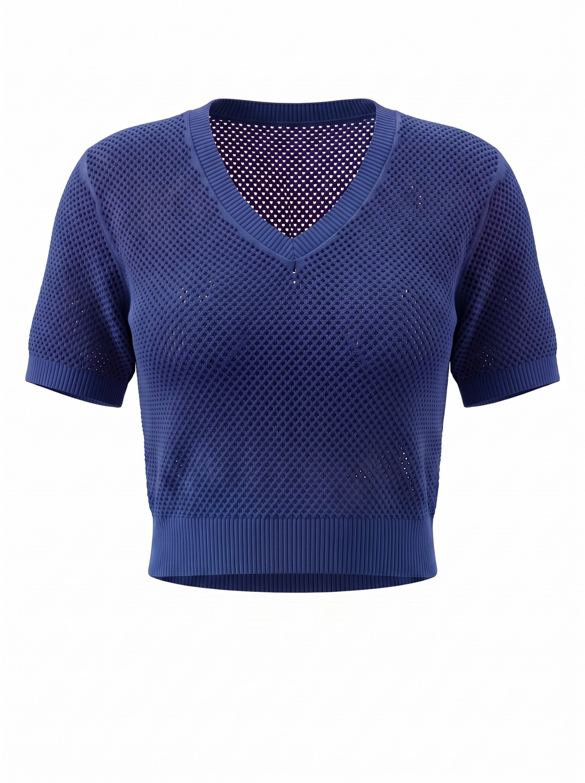 Indigo Meshline V-Neck Knit Crop Top by Cord Cult - front view