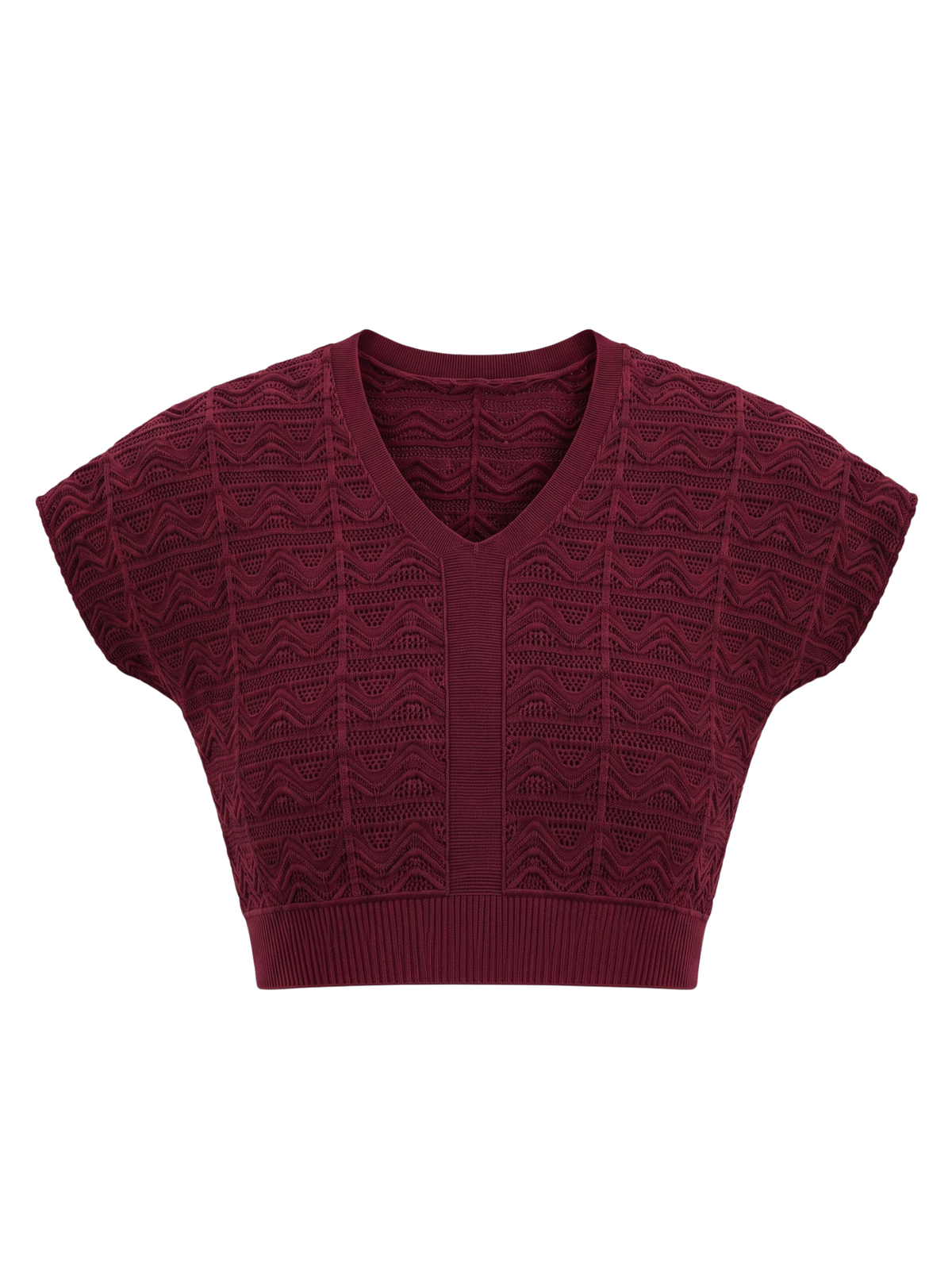 Merlot Wave V-Neck Knit Crop Top by Cord Cult - front view