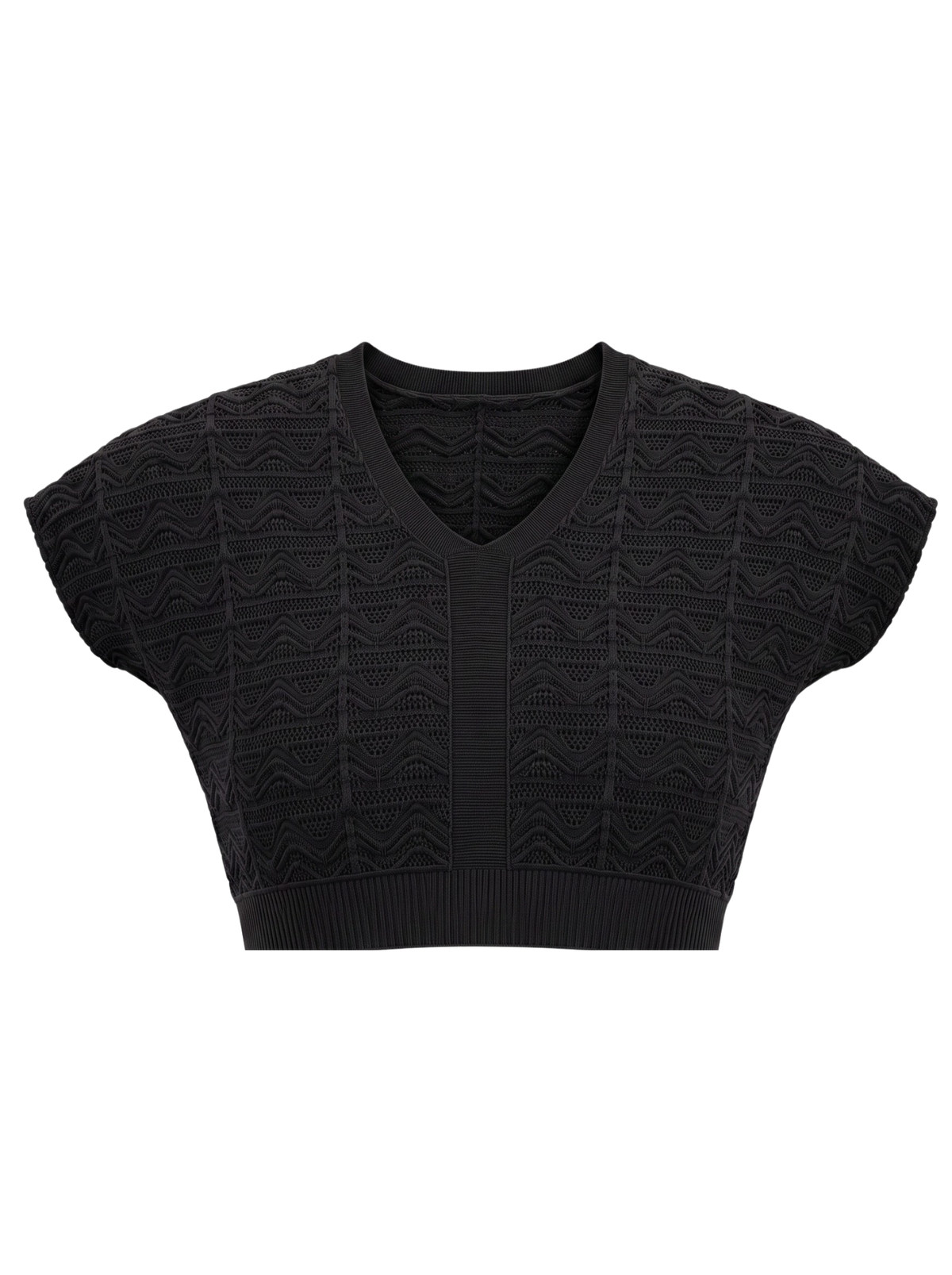 Midnight Noir Textured Knit Crop Top by Cord Cult - front view