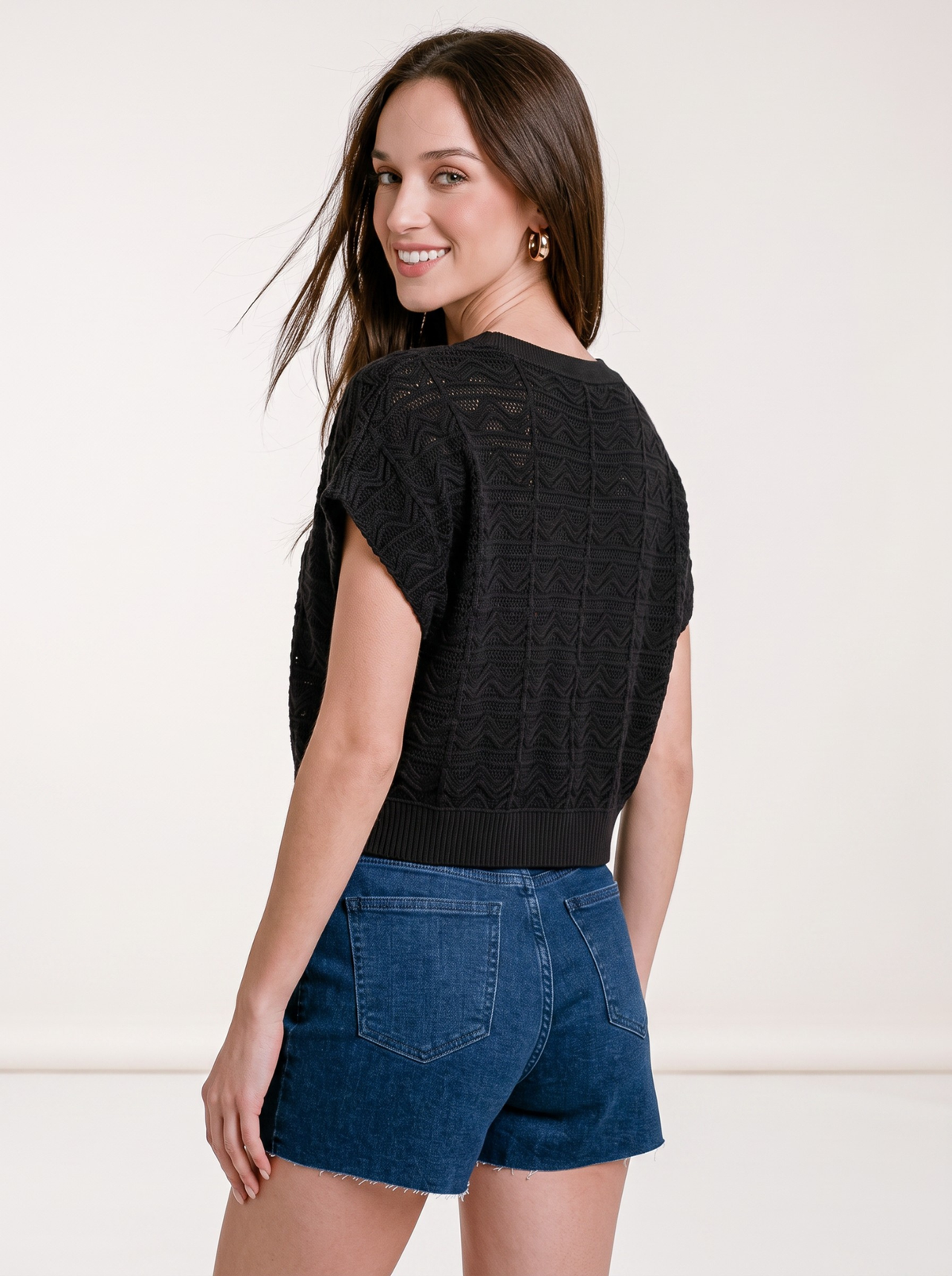 Midnight Noir Textured Knit Crop Top by Cord Cult - back view