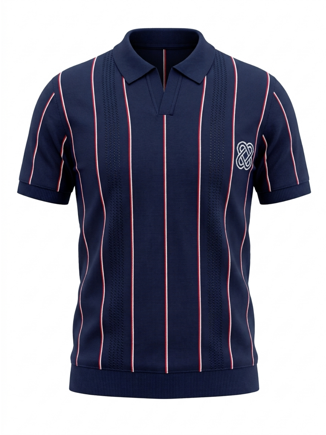 Harbor Vertical Stripe Knit Polo - Navy Blue by Cord Cult - front view