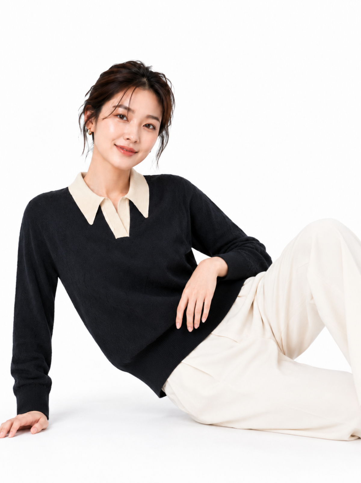 Noir Sand Contrast Collar Knit Pullover by Cord Cult - side view