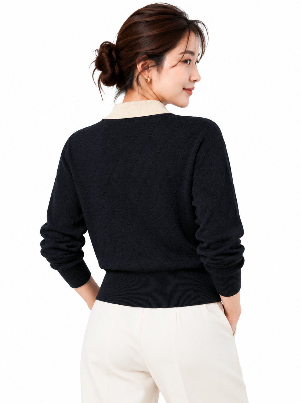 Noir Sand Contrast Collar Knit Pullover by Cord Cult - back view