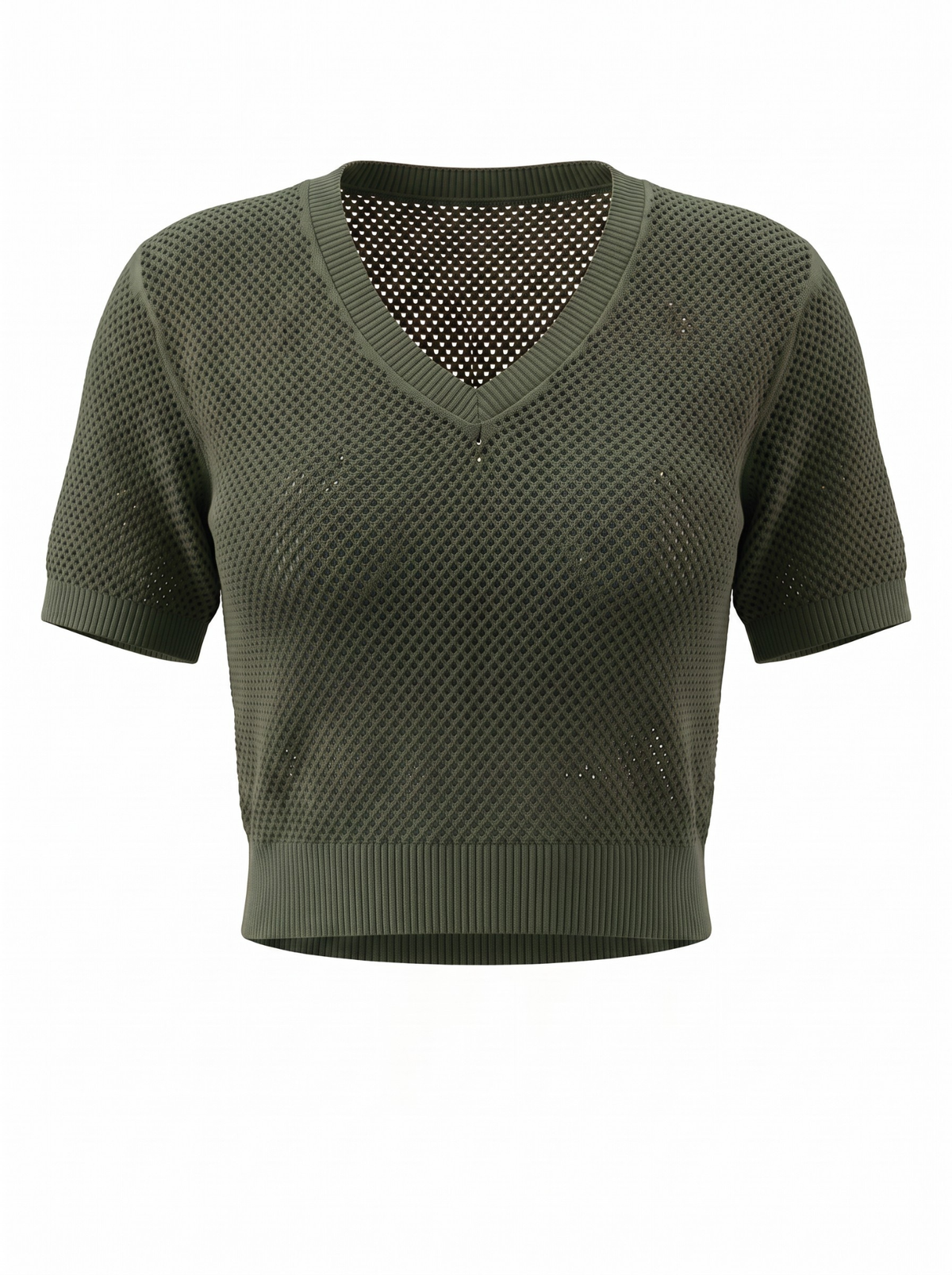 Olive Airweave V-Neck Knit Top by Cord Cult - front view