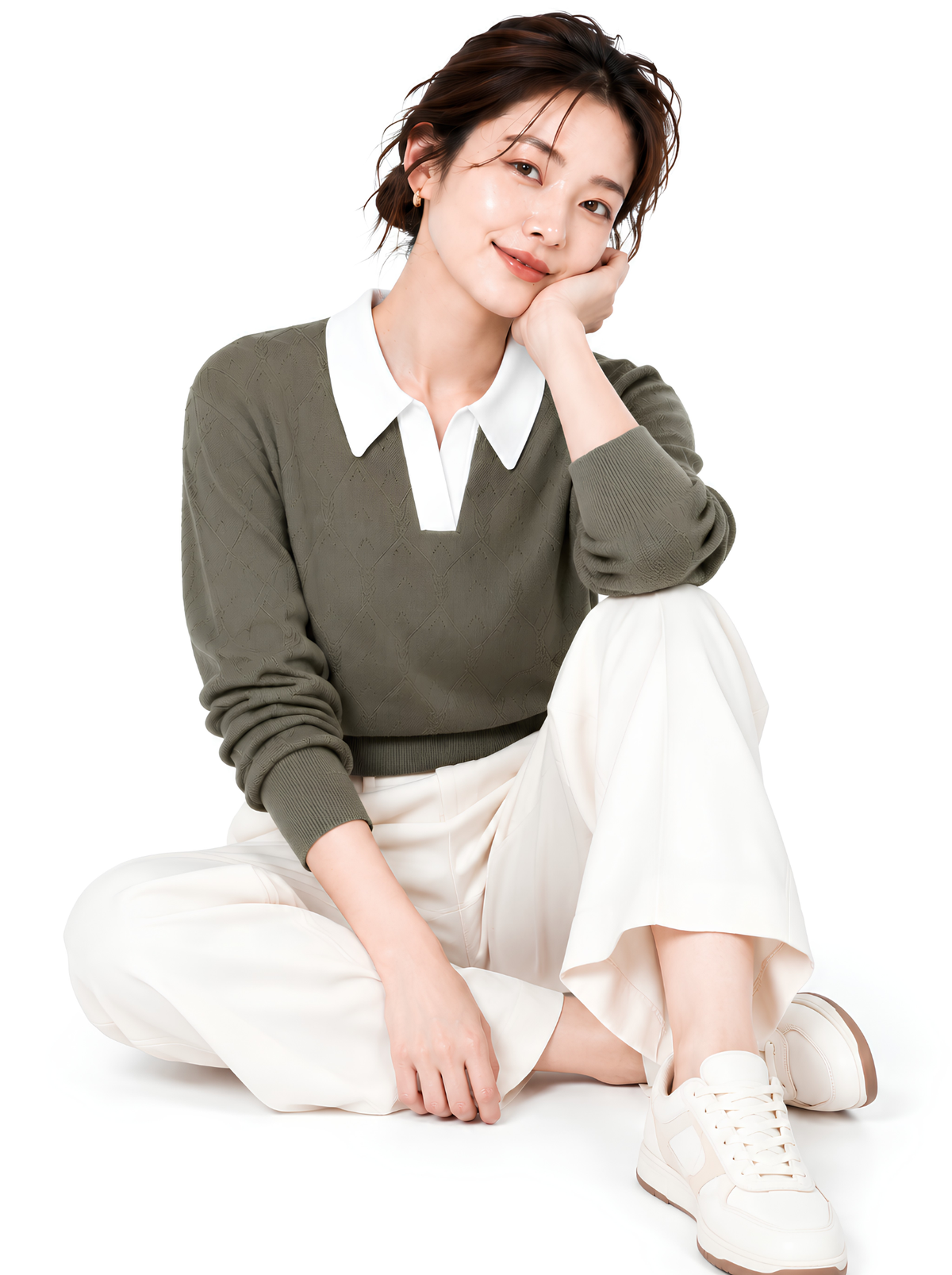 Olive Verse Point Collar Knit Pullover by Cord Cult - side view