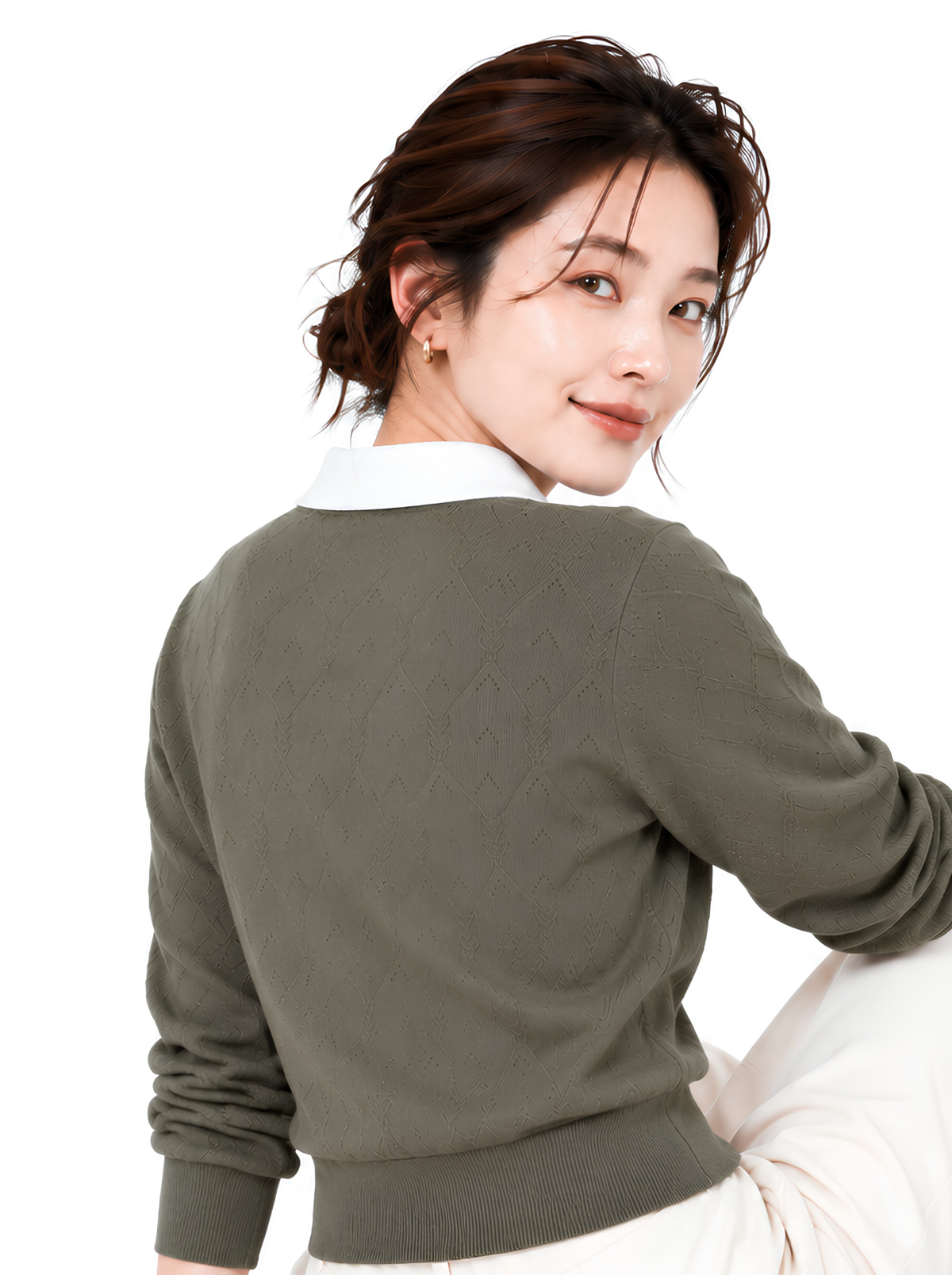Olive Verse Point Collar Knit Pullover by Cord Cult - back view
