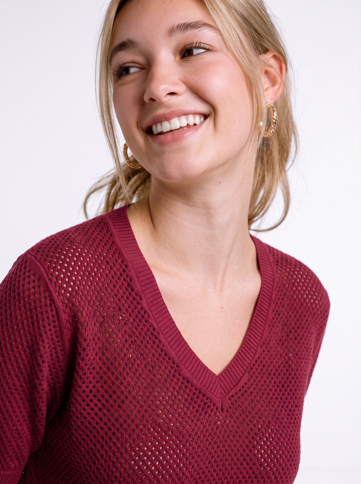 Rouge Open Stitch V-Neck Knit Top by Cord Cult - side view