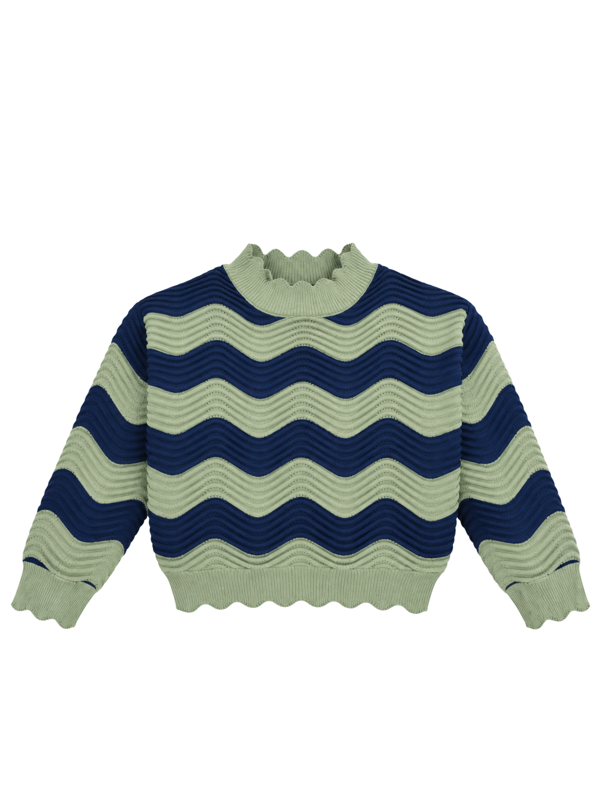 Sage Circuit Wave Knit Crop Top - Sage & Navy by Cord Cult - front view