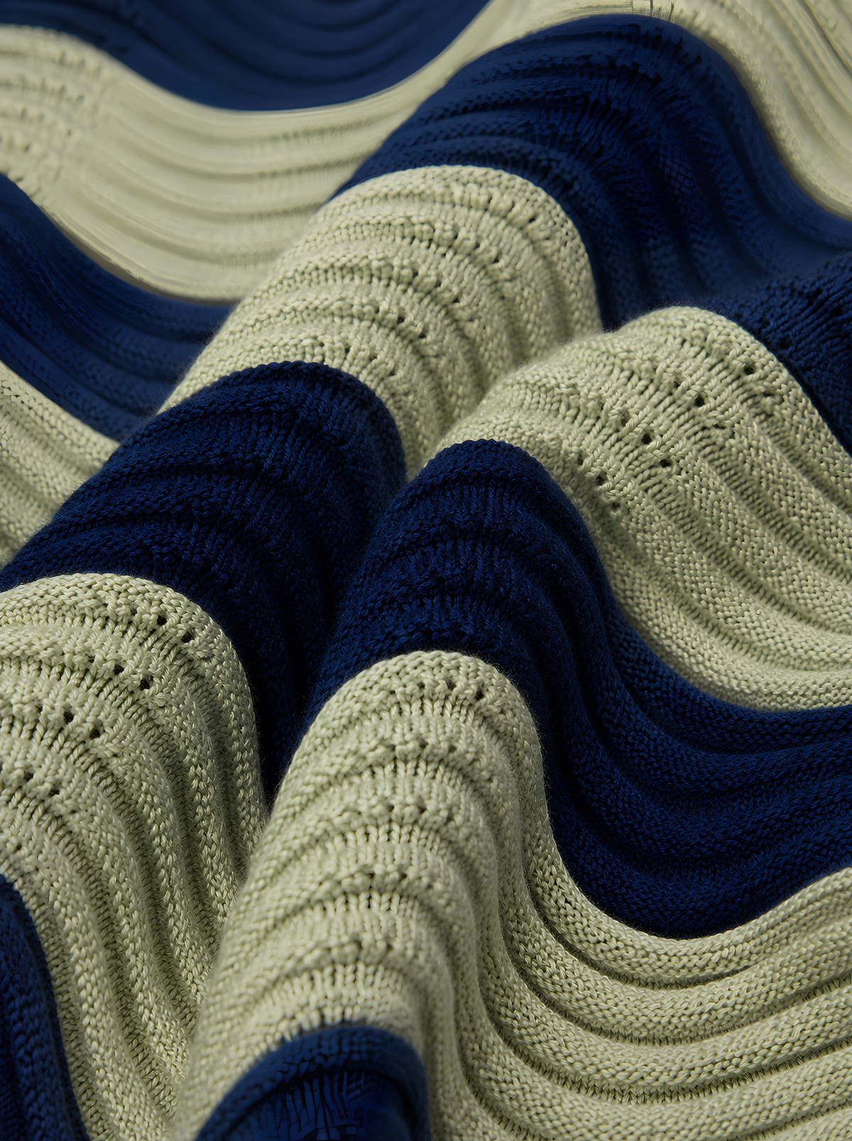 Sage Circuit Wave Knit Crop Top - Sage & Navy by Cord Cult - detail view