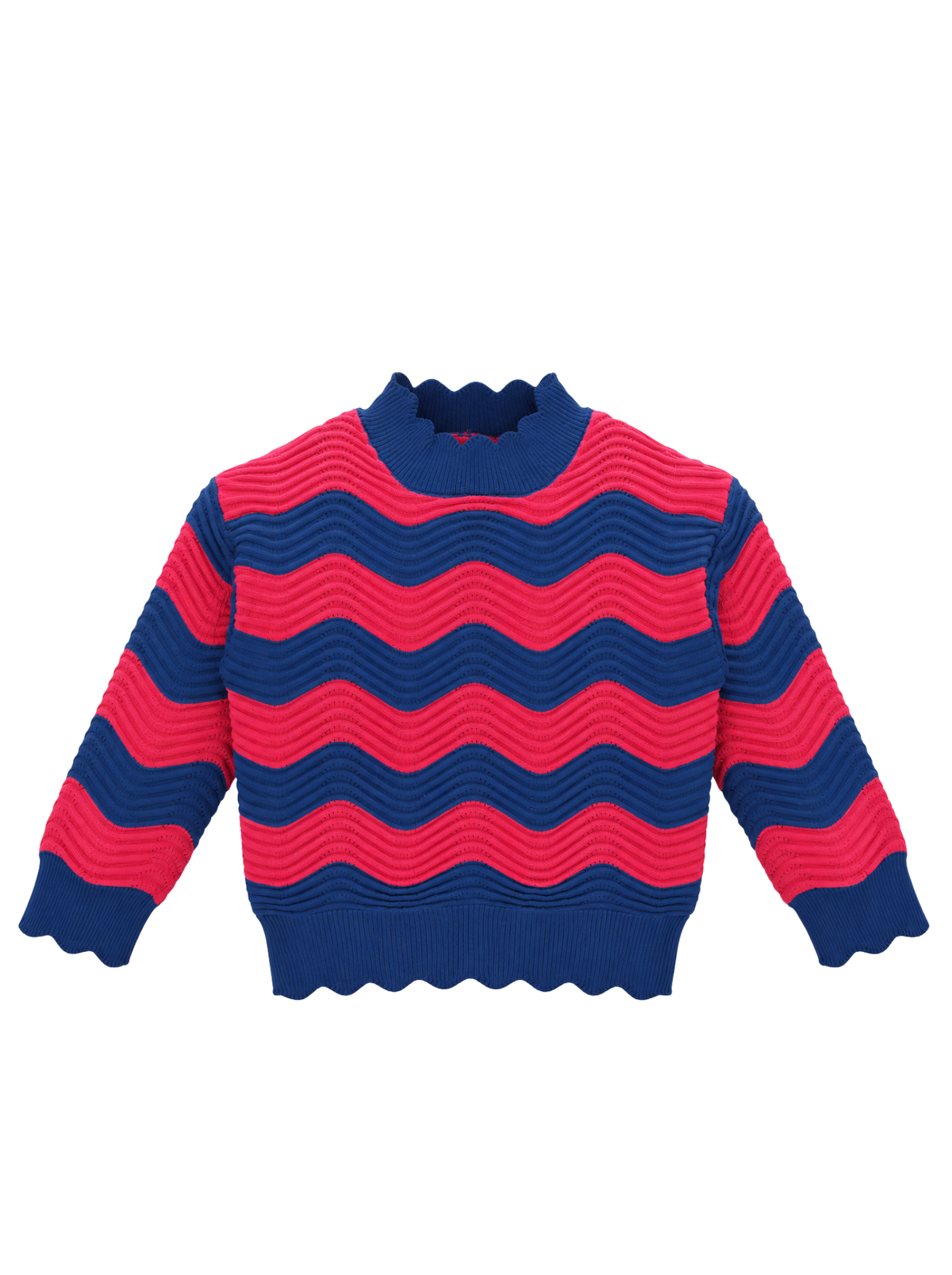 Signal Tide Wave Knit Crop Top - Red & Navy by Cord Cult - front view